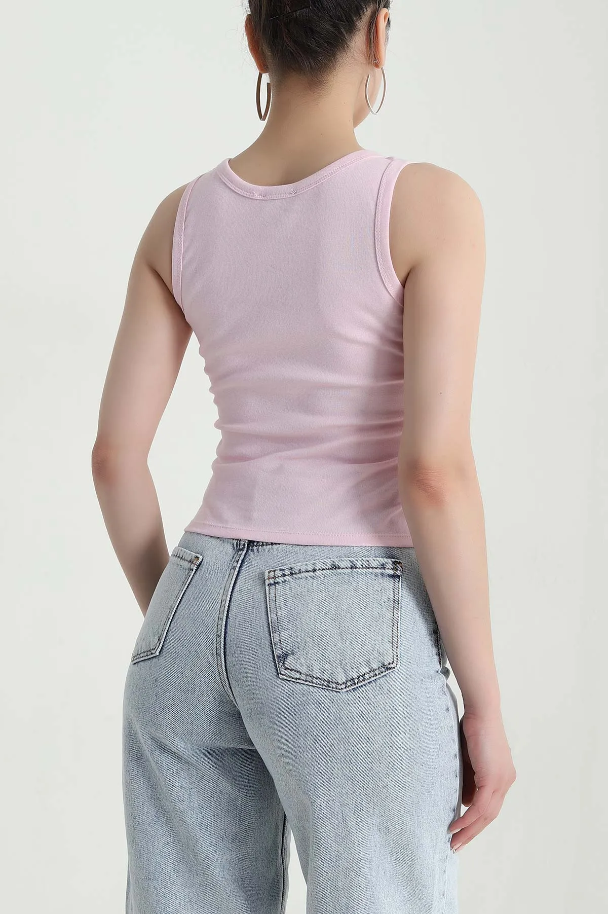 Pembe Çıt Çıtlı Kolsuz Kadın Bluz 471931