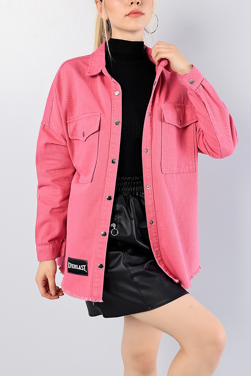Pembe Çıtçıtlı Bayan Kot Gömlek Ceket 80505