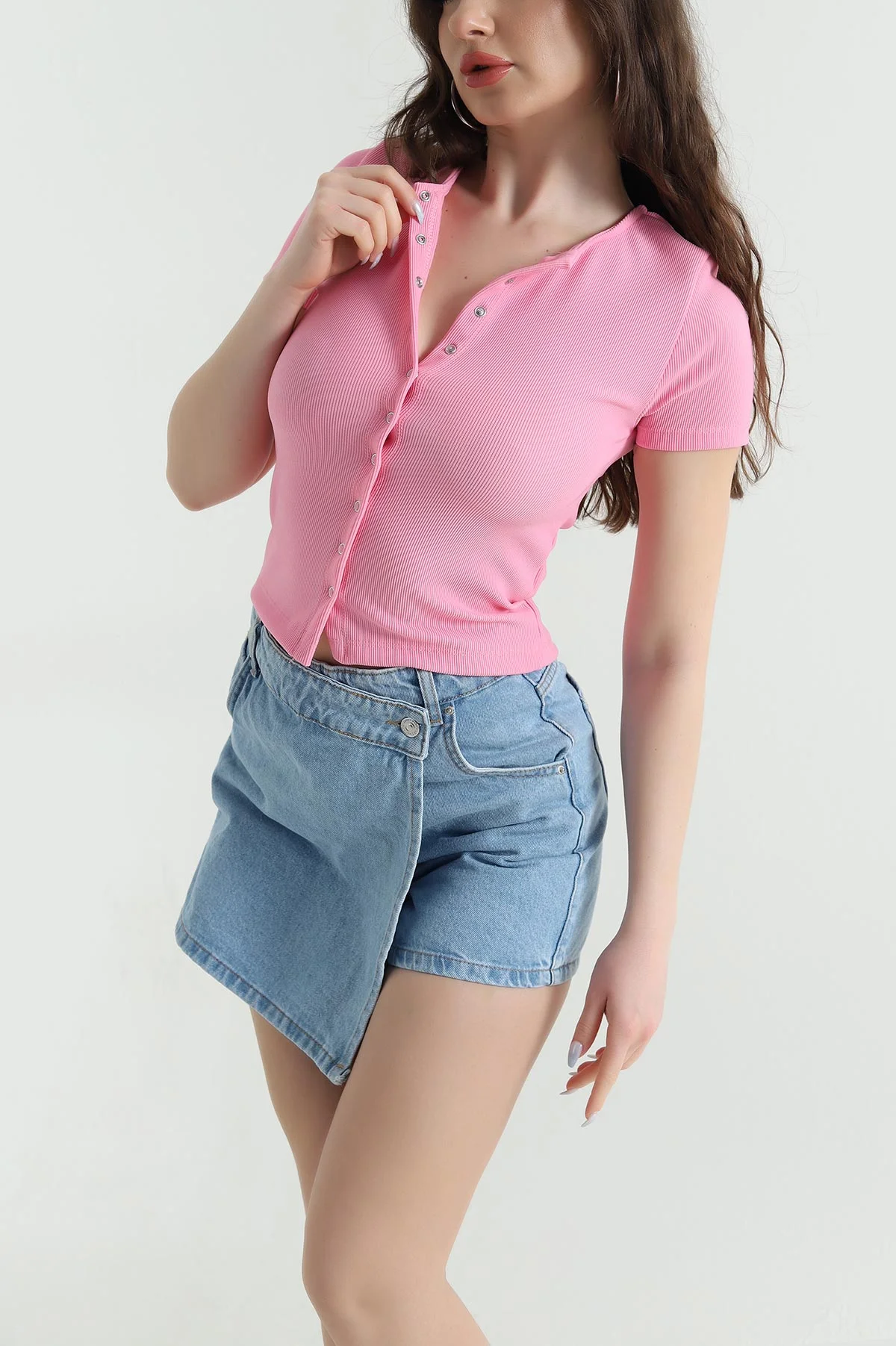 Pembe Çıtçıtlı Ottoman Kadın Bluz 448310