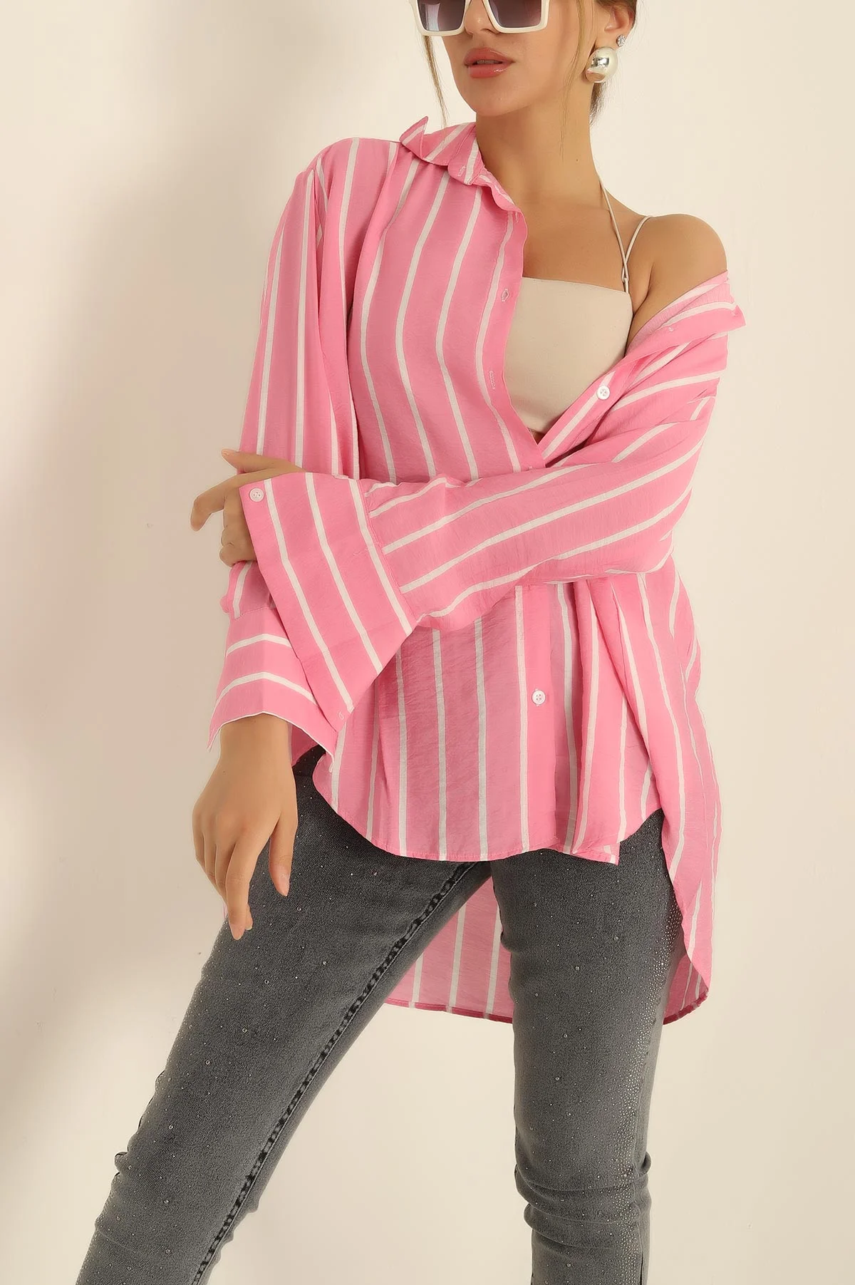 Pembe Çizgili Aerobin Tunik Gömlek 279805