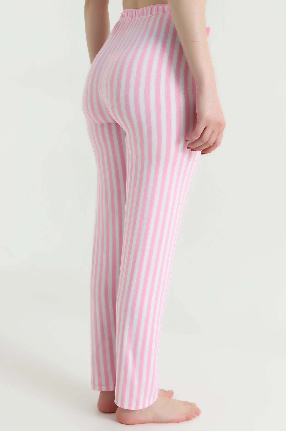 Pembe Çizgili Fiyonk Detaylı Kadın Pijama Altı 466480