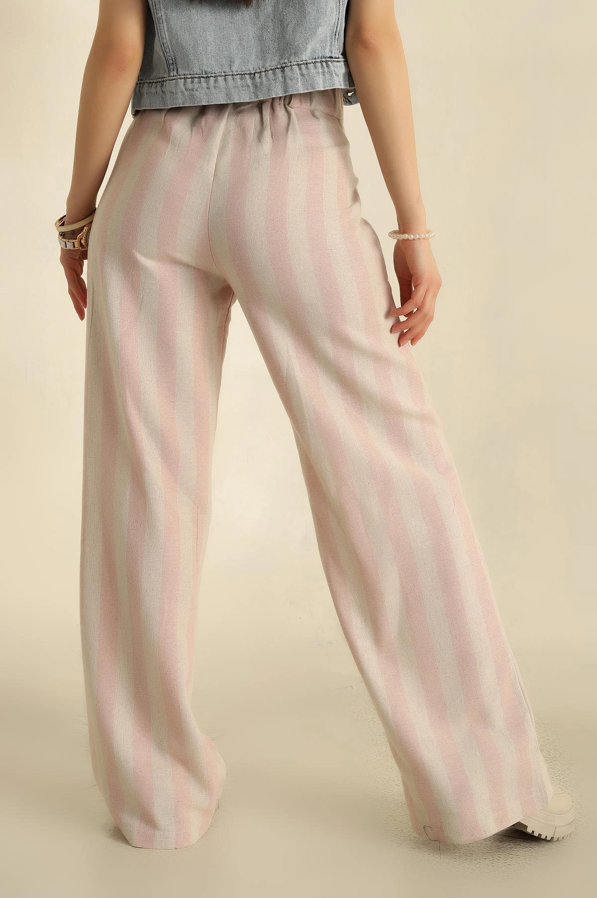 Pembe Çizgili Keten Pantolon 271160