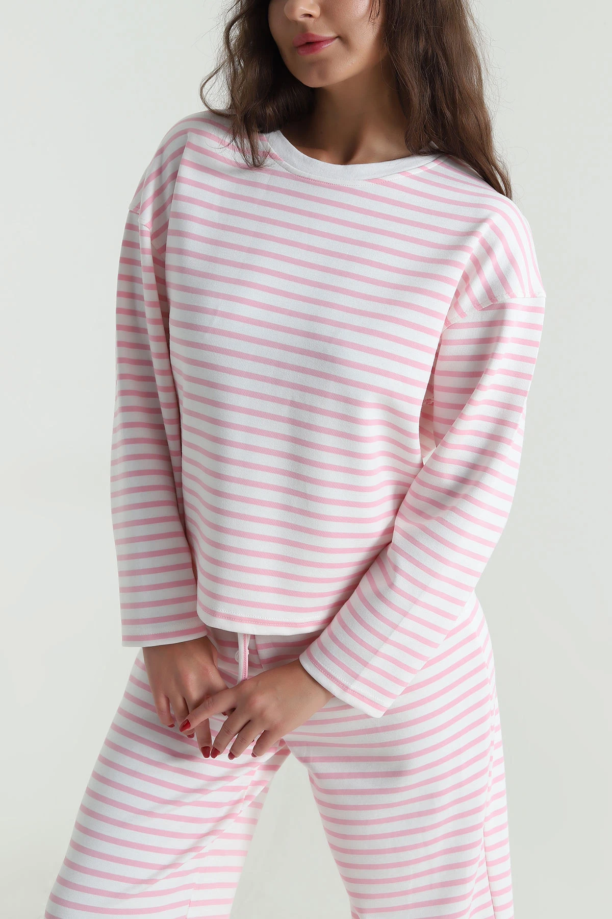 Pembe Çizgili Modal Kadın İkili Takım 490557