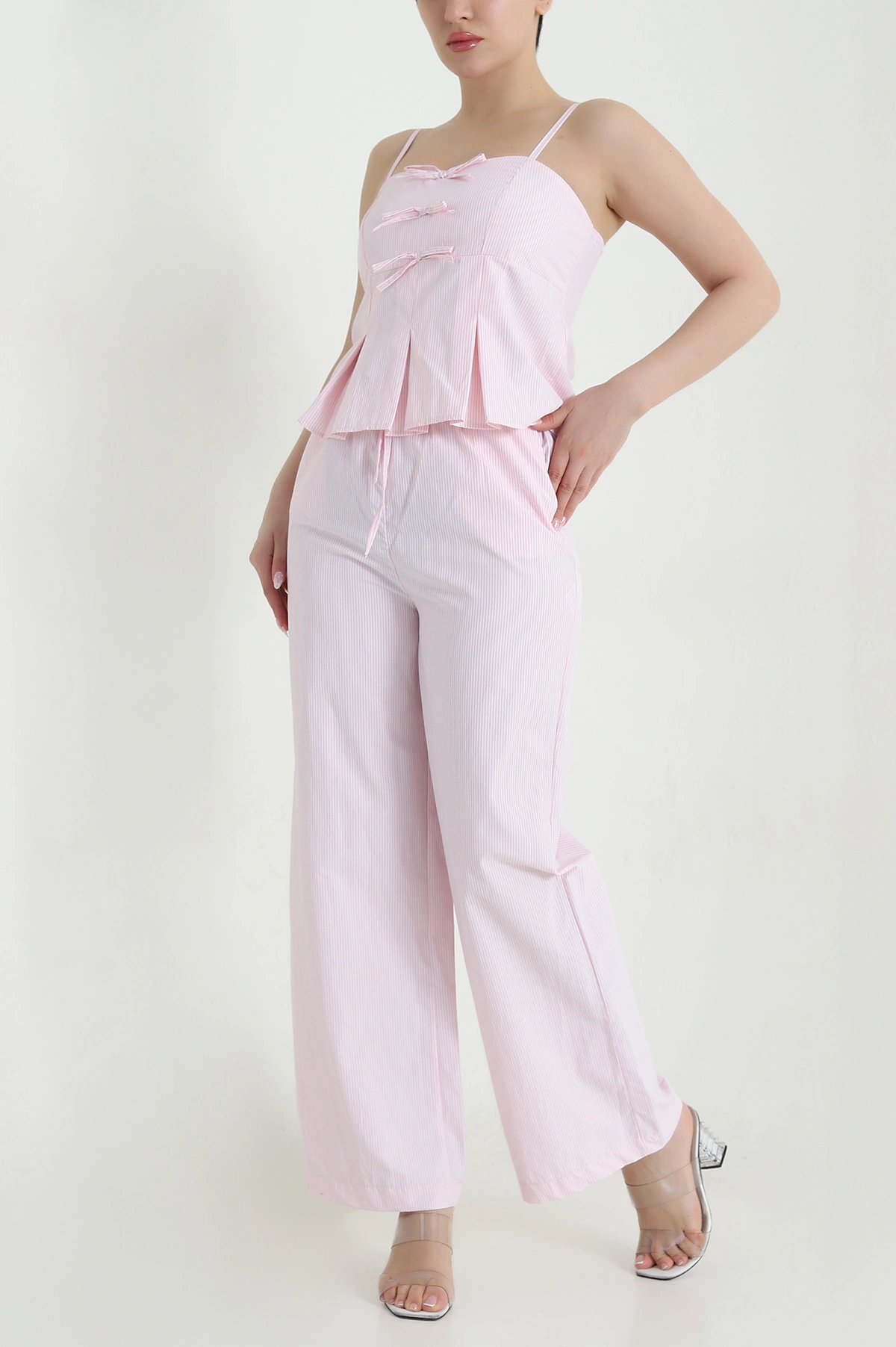 Pembe Çizgili Poplin Kadın İkili Takım 459608