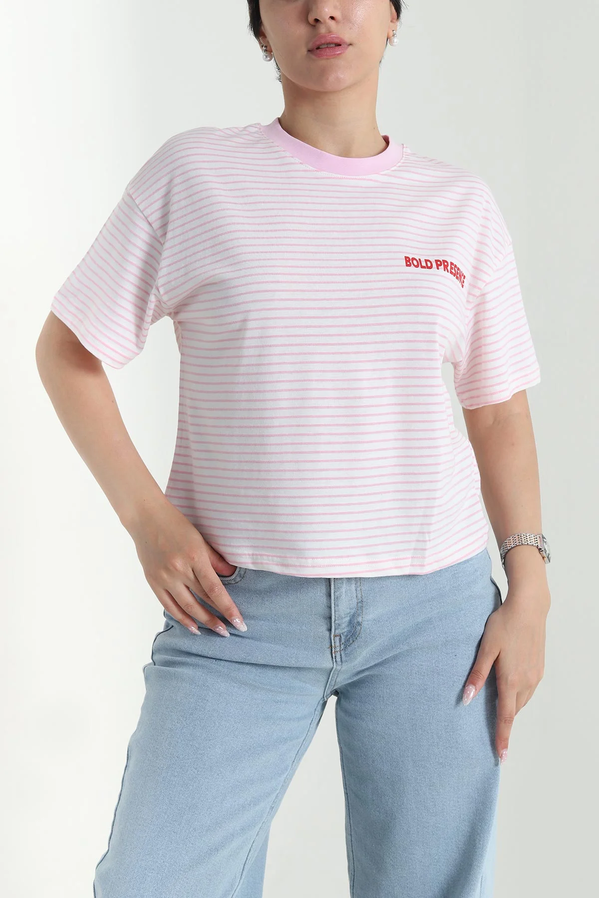 Pembe Çizgili Süprem Kadın Tişört 464713