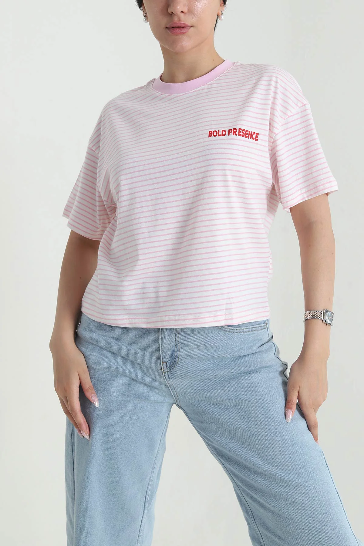 Pembe Çizgili Süprem Kadın Tişört 464713