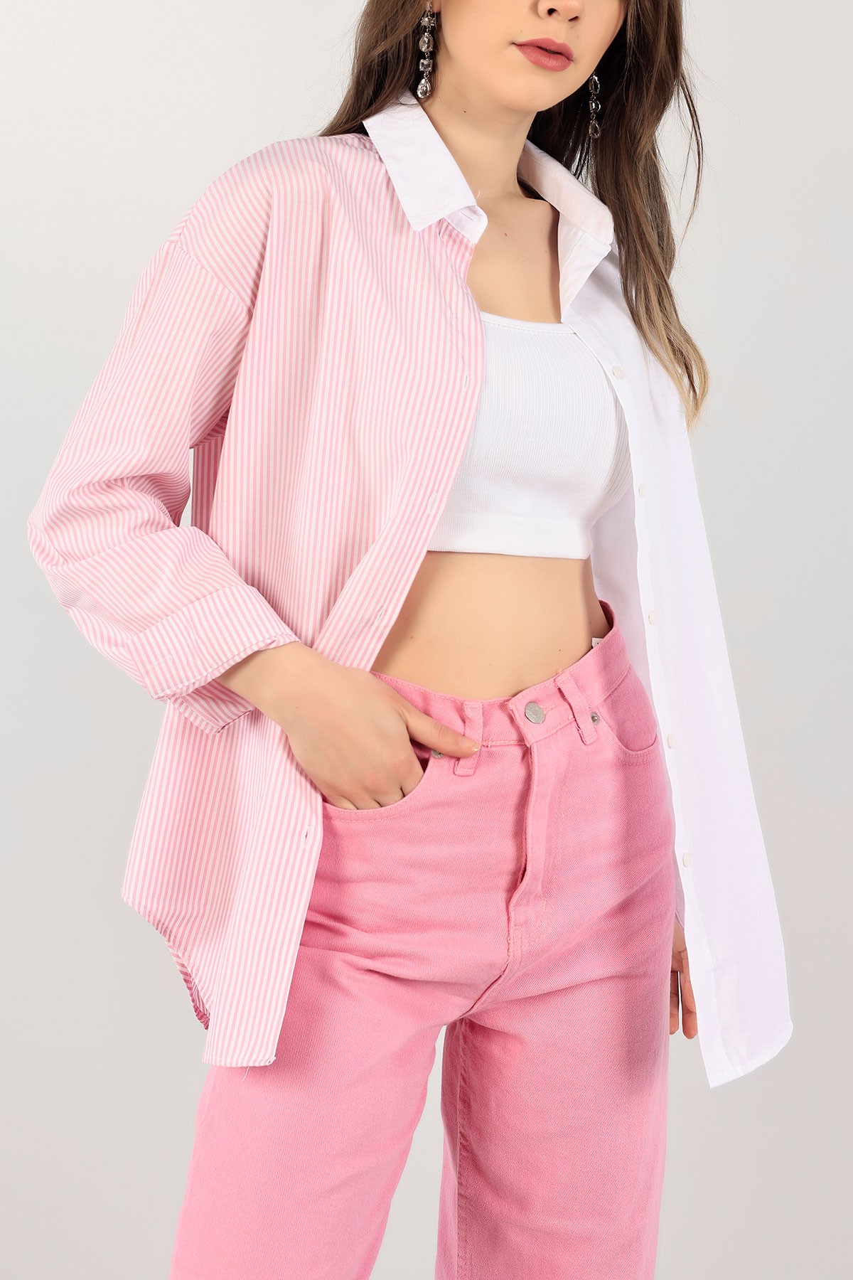 Pembe Çizgili Yeni Sezon Poplin Gömlek 112473