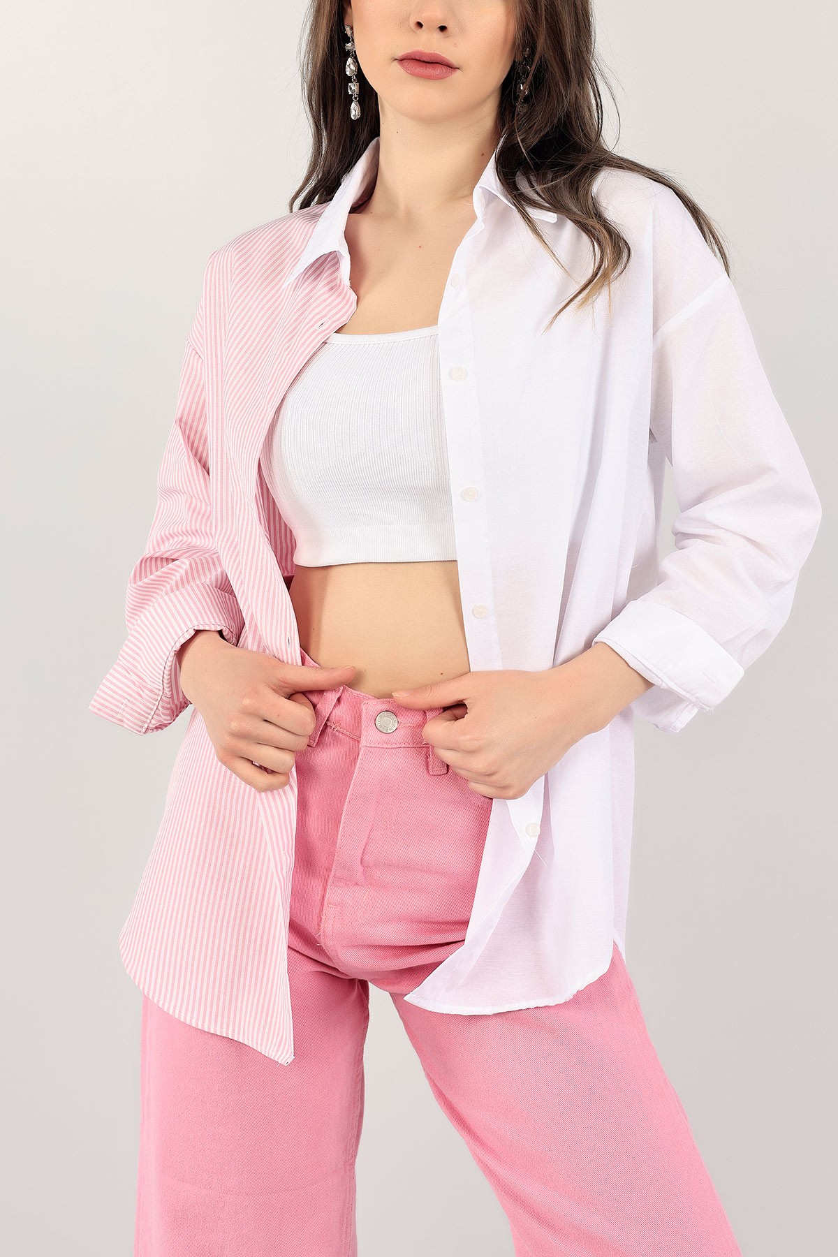Pembe Çizgili Yeni Sezon Poplin Gömlek 112473