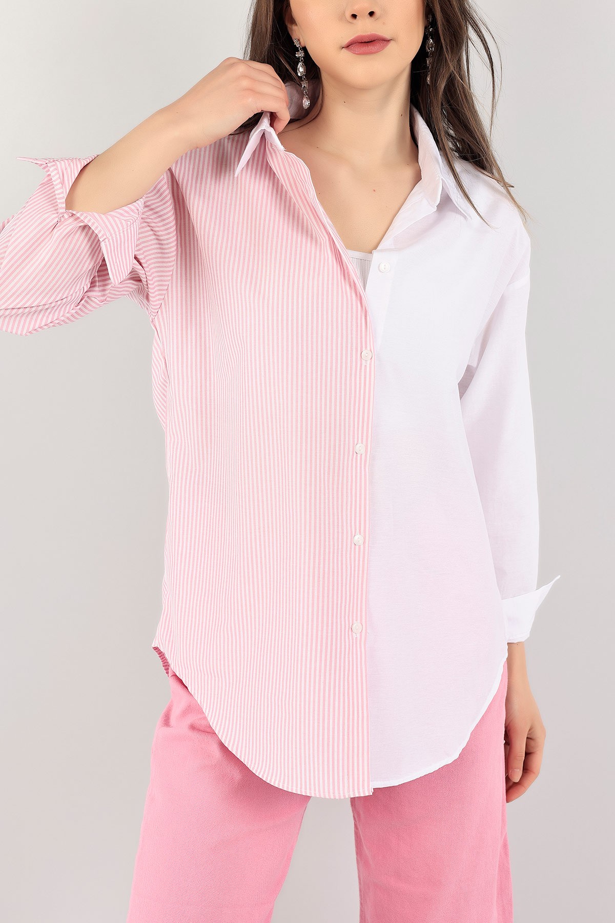 Pembe Çizgili Yeni Sezon Poplin Gömlek 112473