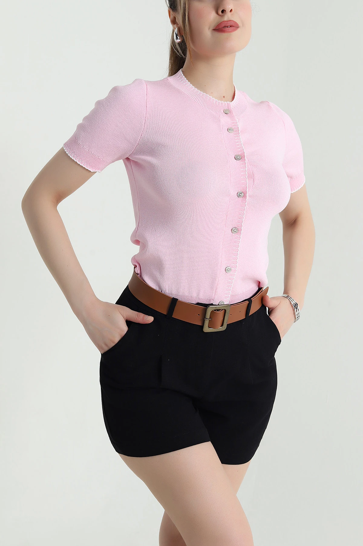 Pembe Çoban Dikiş Kadın Polyemid Bluz 466066