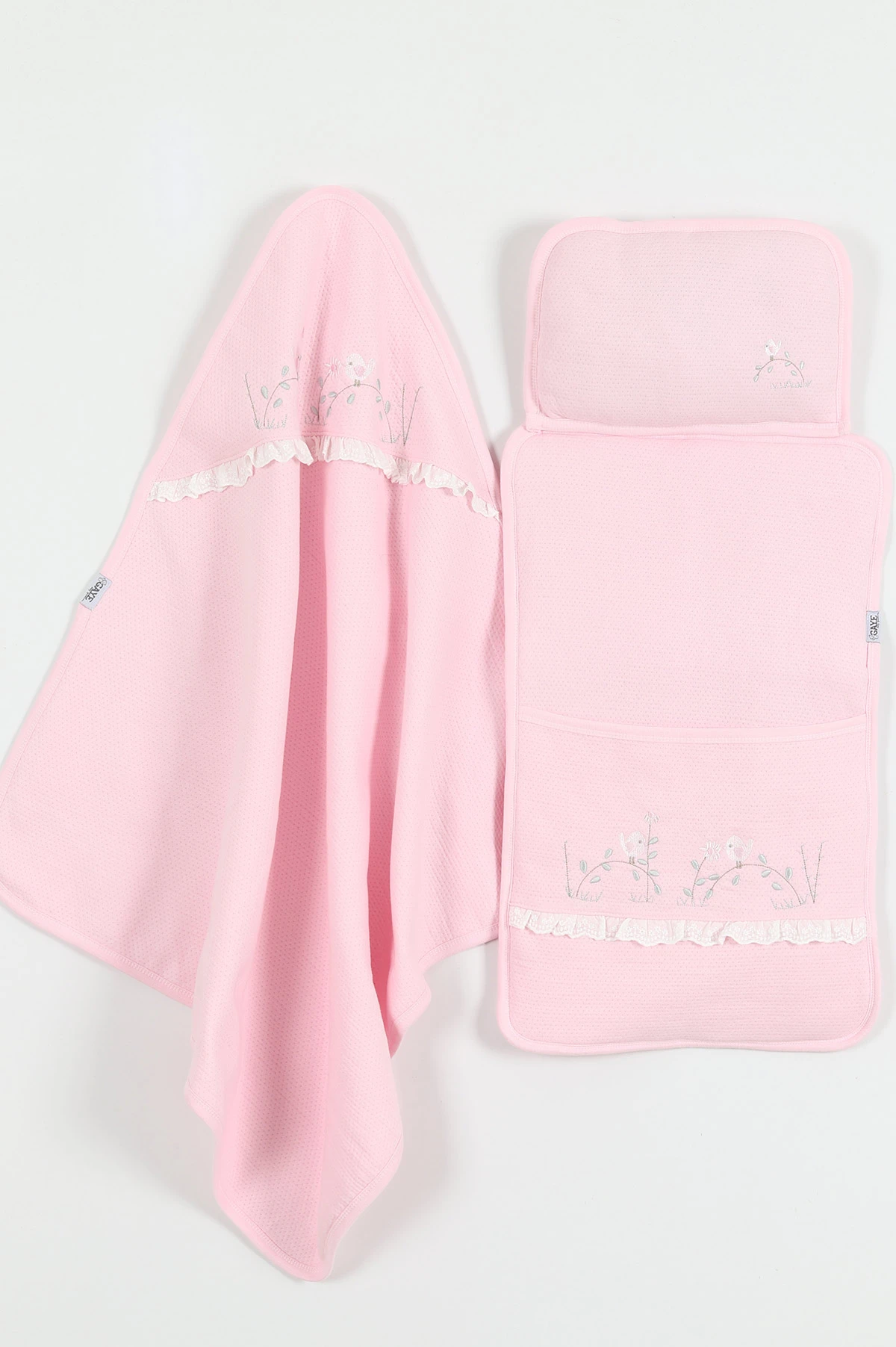 Pembe Dalda Kuş Nakışlı 3'lü Bebek Alt Açma Seti 427774