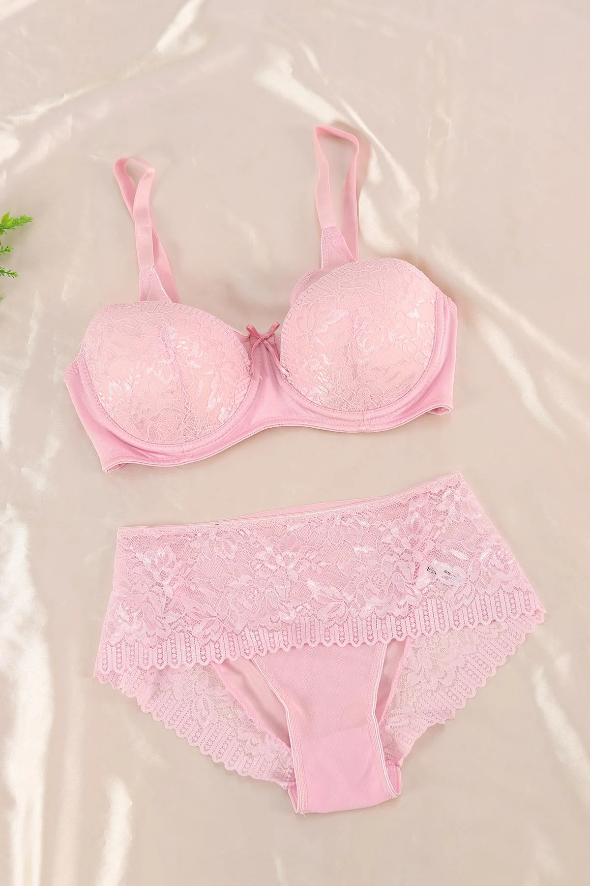 Pembe Dantel İslemeli Desteksiz C Cup Sütyen Takım 365967