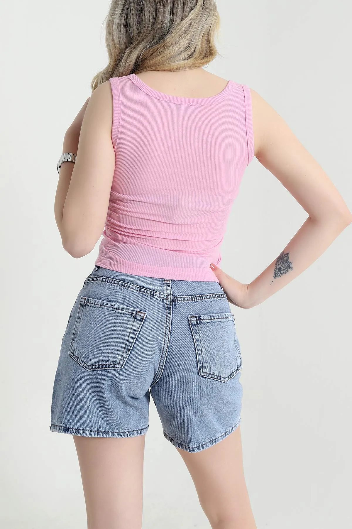 Pembe Dantelli Fitilli Kadın Bluz 456131