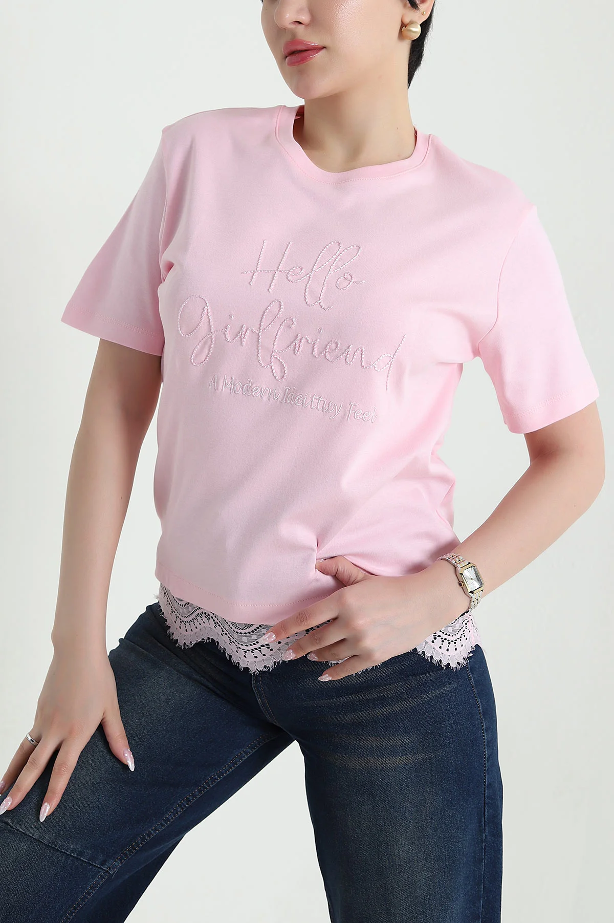 Pembe Dantelli İnterlok Kadın Bluz 457620