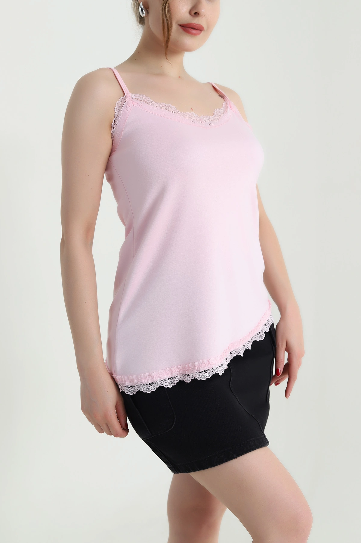 Pembe Dantelli Modal Kadın Bluz 468044