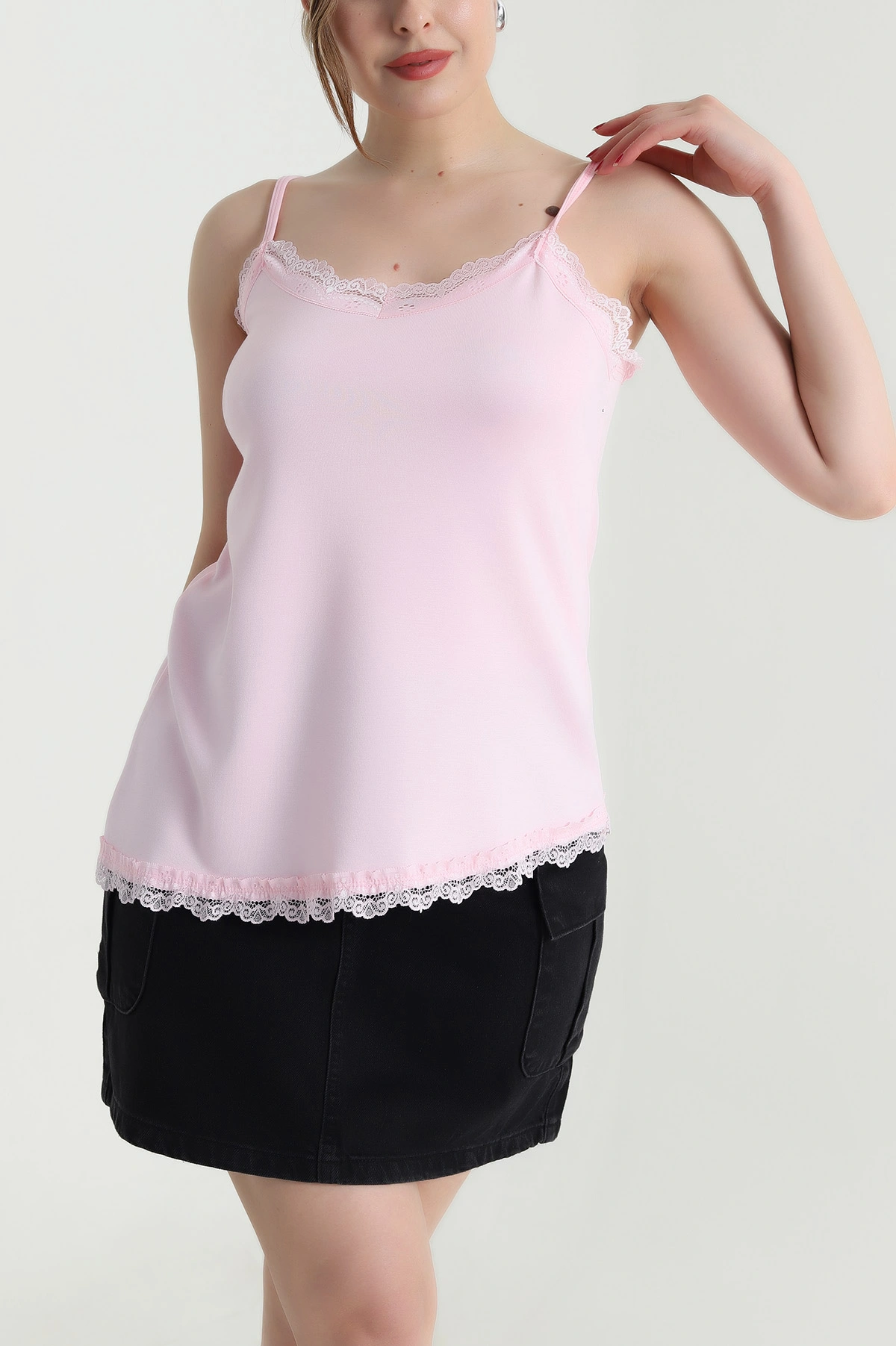 Pembe Dantelli Modal Kadın Bluz 468044