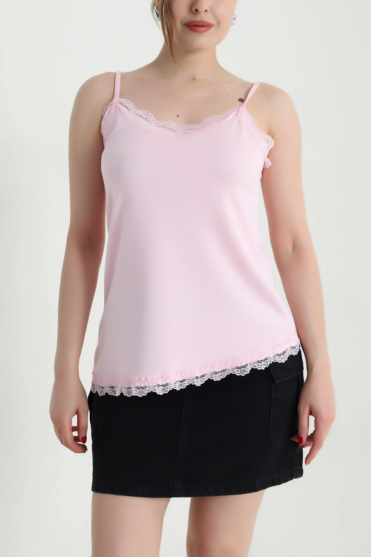 Pembe Dantelli Modal Kadın Bluz 468044