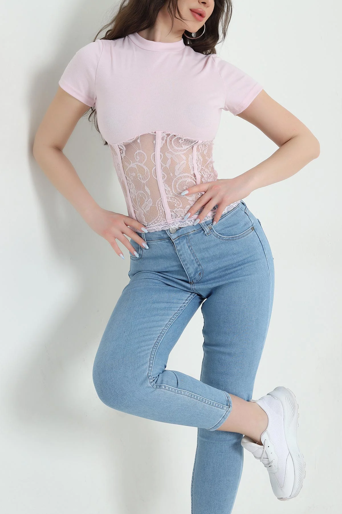 Pembe Dantelli Oysho Kadın Bluz 447552