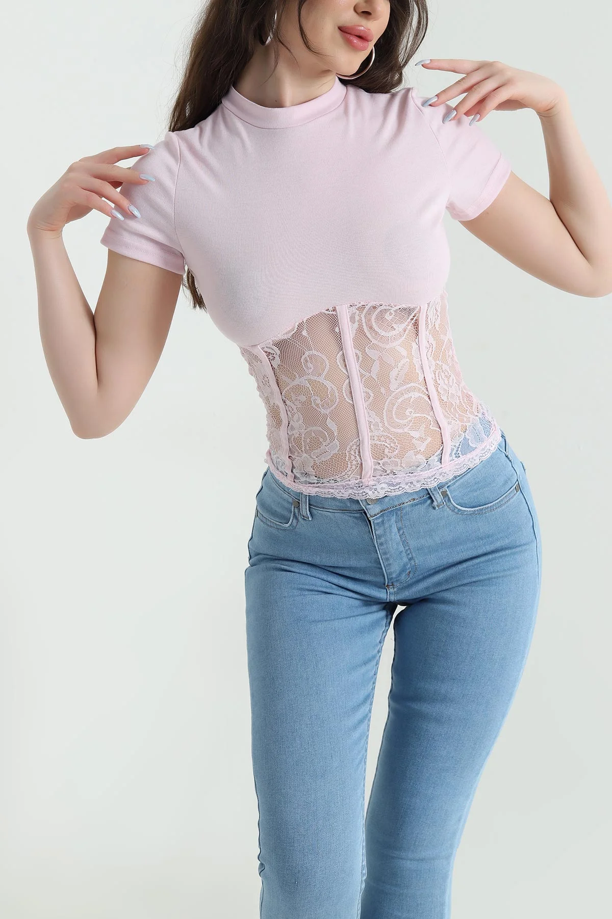 Pembe Dantelli Oysho Kadın Bluz 447552