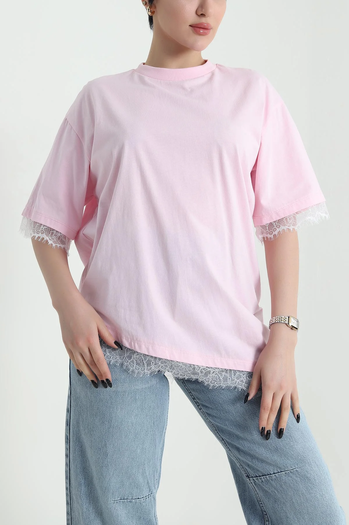 Pembe Dantelli Süprem Kadın Bluz 453693