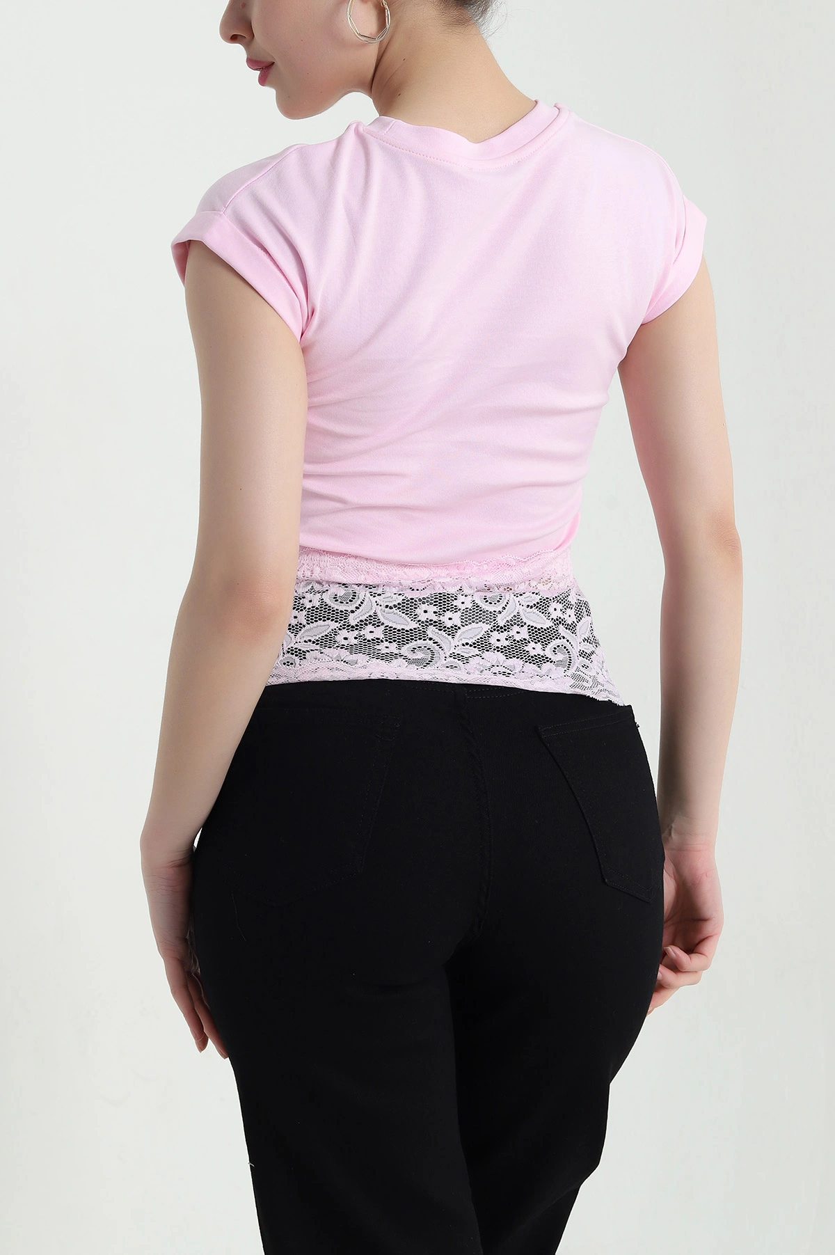 Pembe Dantelli Süprem Kadın Tişört 447207