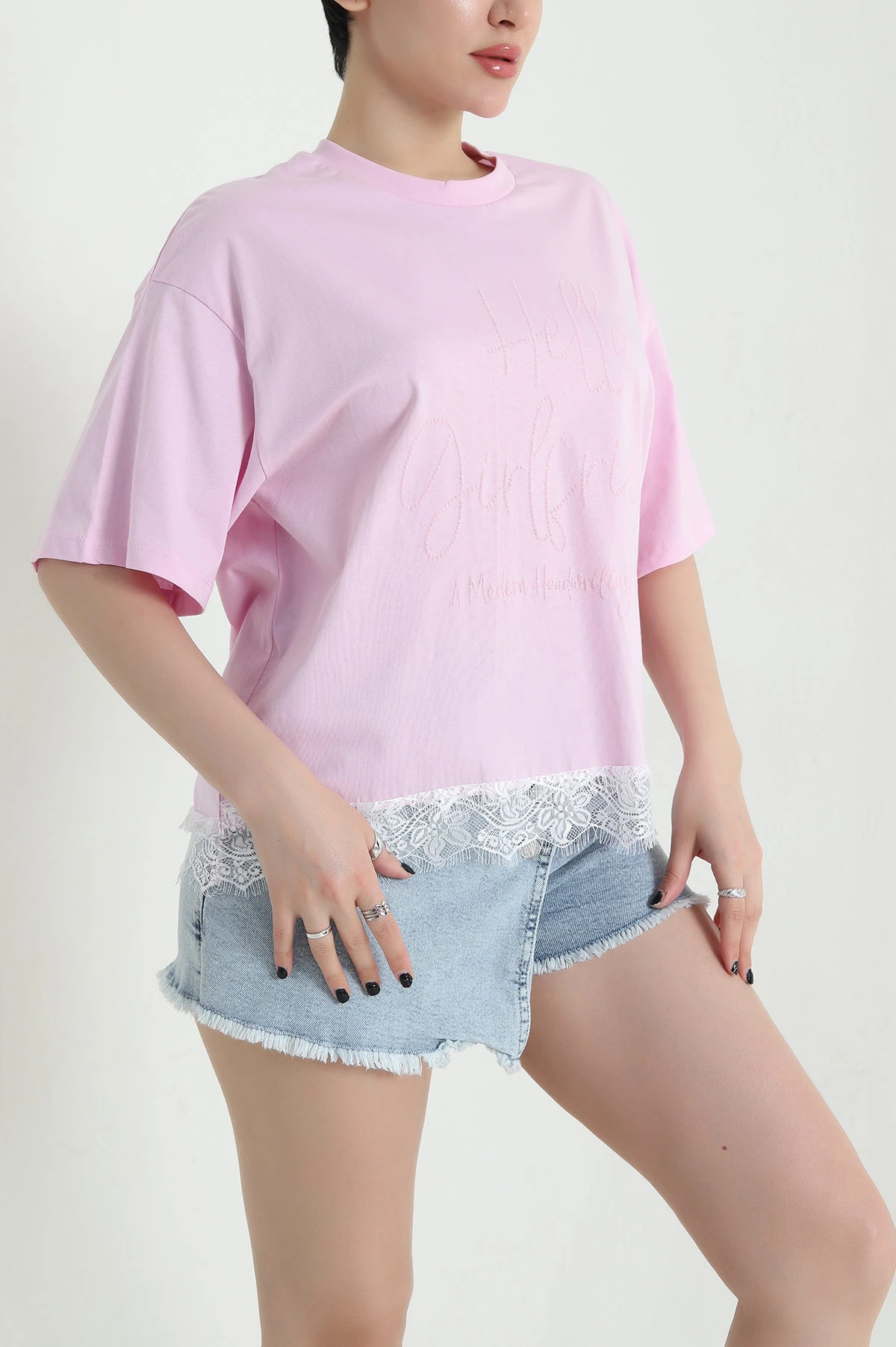 Pembe Dantelli Süprem Kadın Üst 456026