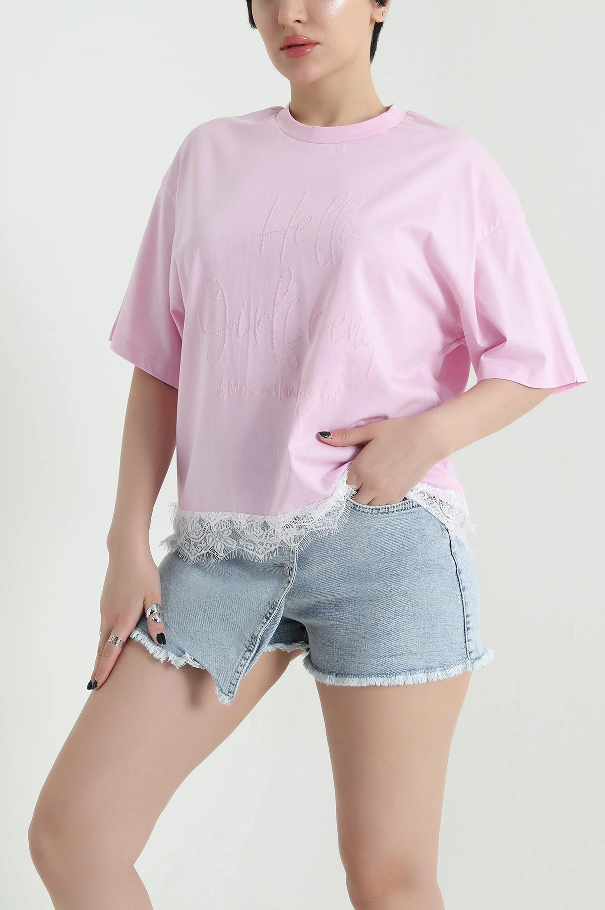 Pembe Dantelli Süprem Kadın Üst 456026