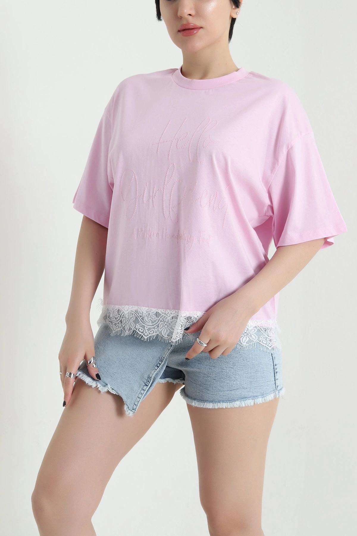 Pembe Dantelli Süprem Kadın Üst 456026