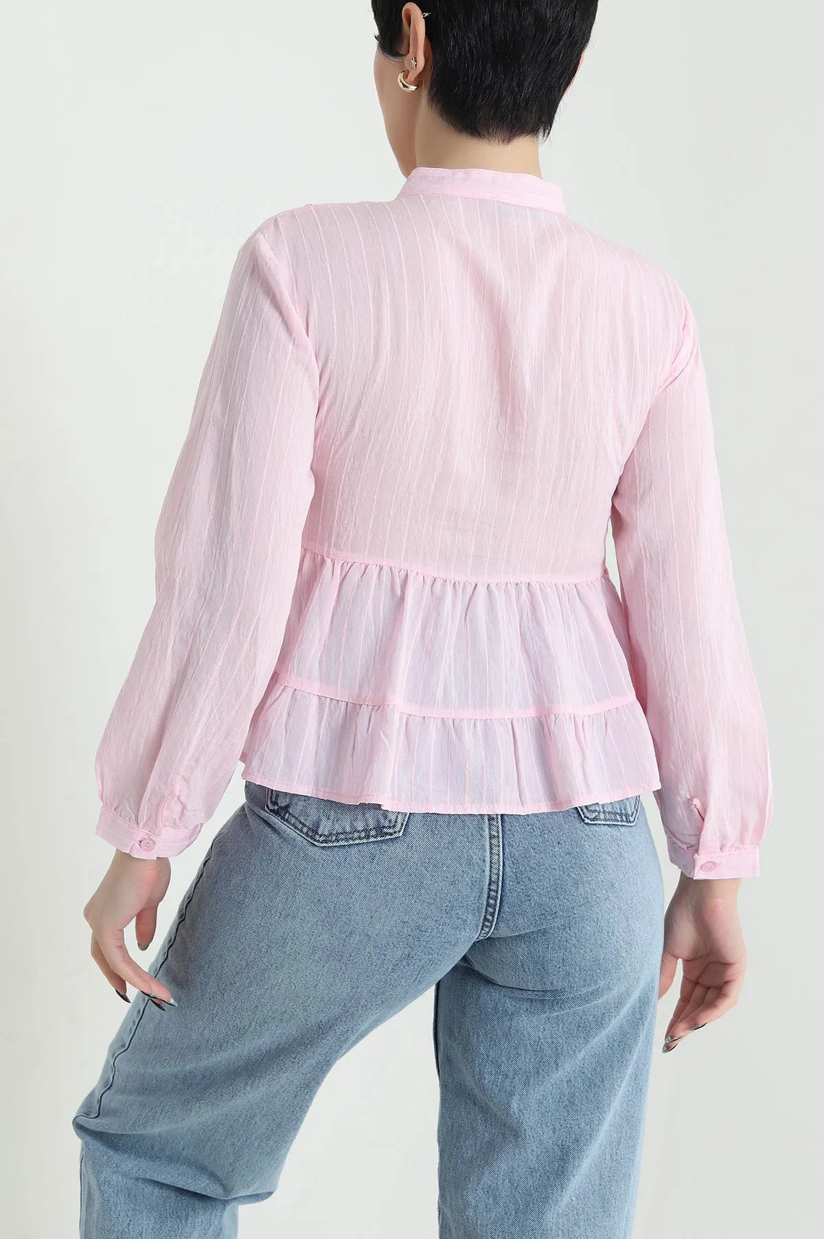 Pembe Dantelli Tencel Kadın Gömlek 455175