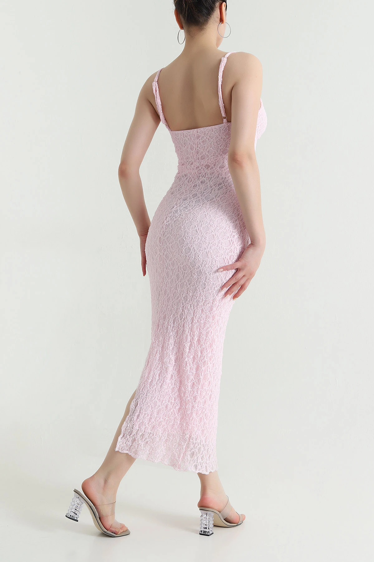 Pembe Dantelli Tül Kadın Elbise 472820