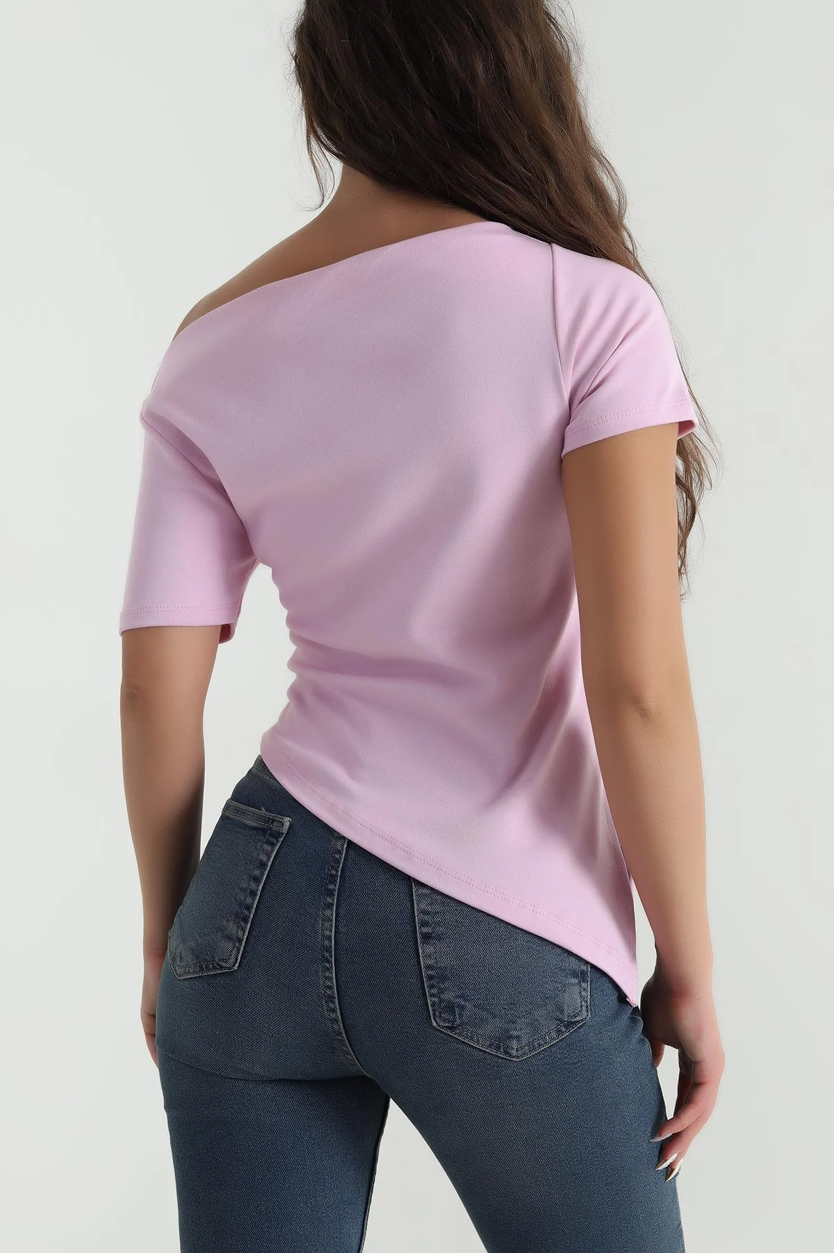 Pembe Degaje Yaka Büzgülü Yırtmaçlı Bluz 481564