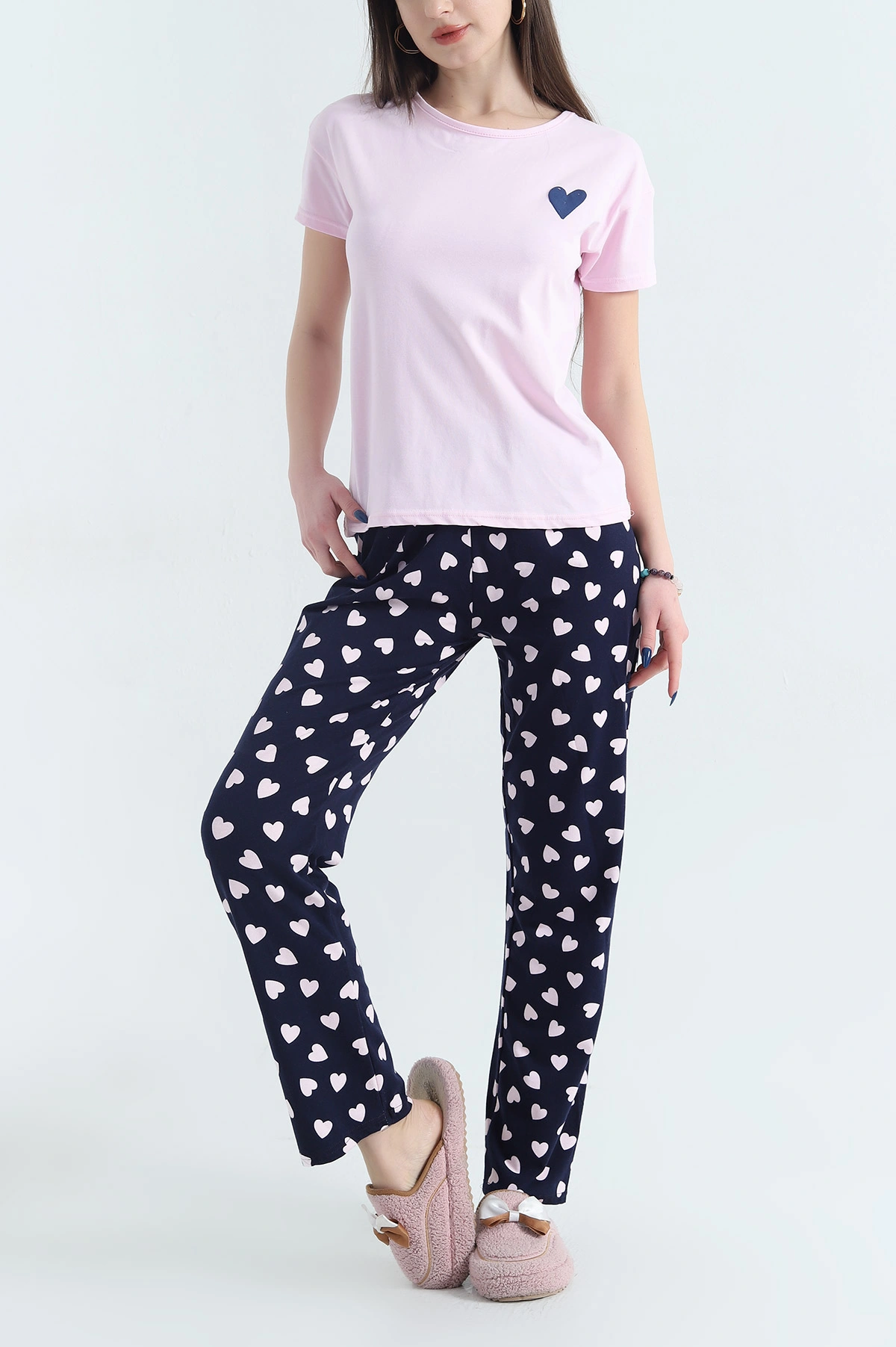 Pembe Desenli Kadın Penye Pijama Takımı 341721