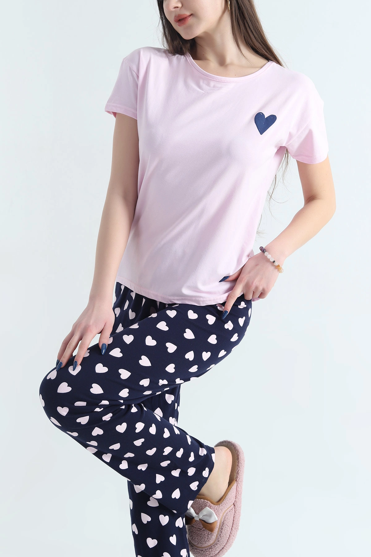 Pembe Desenli Kadın Penye Pijama Takımı 341721