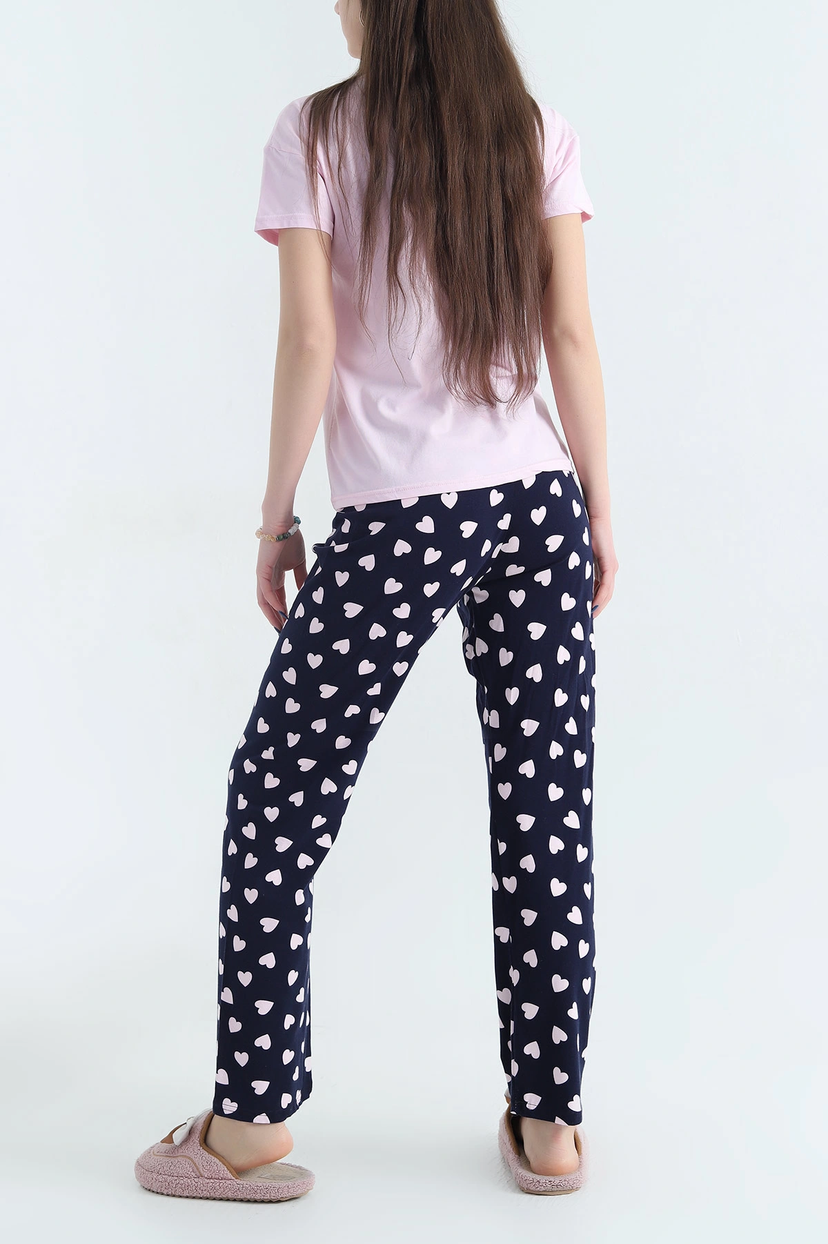 Pembe Desenli Kadın Penye Pijama Takımı 341721