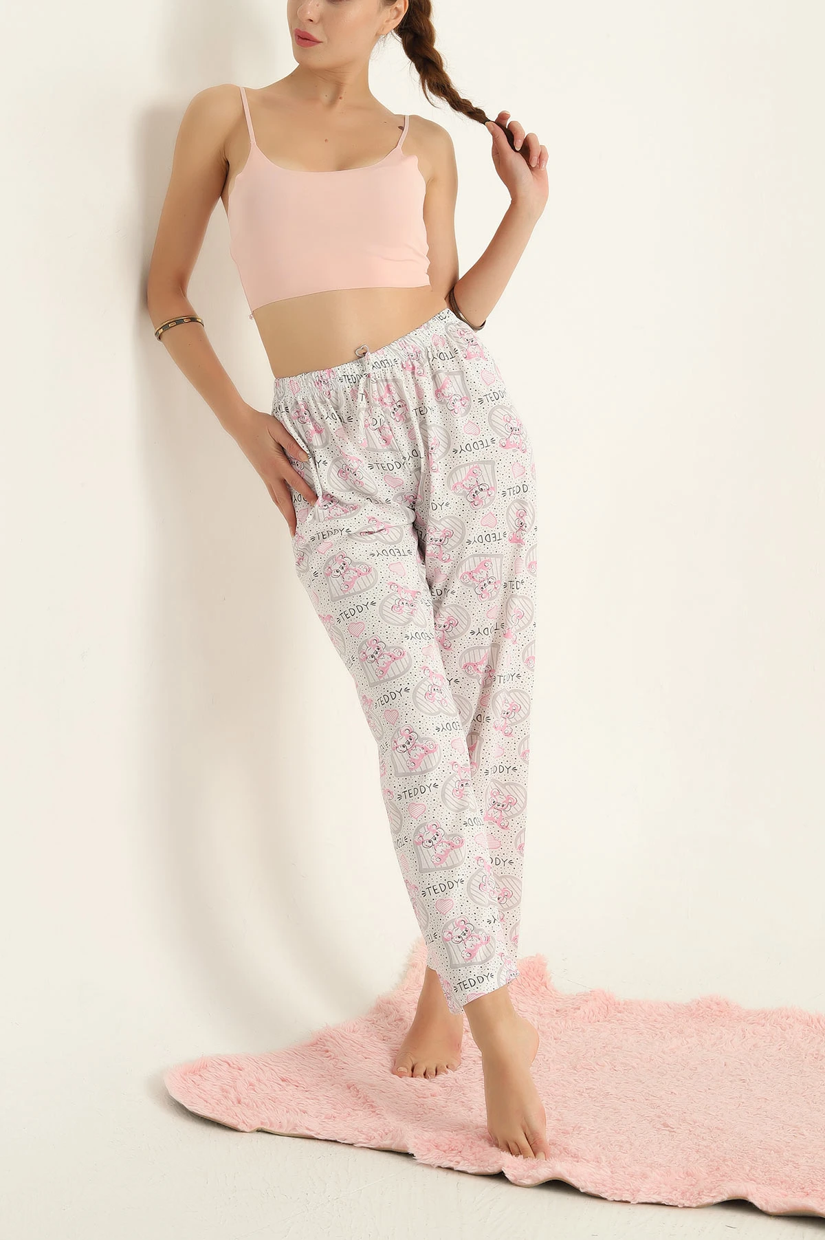 Pembe Desenli Beli Lastikli Pijama Altı 287938