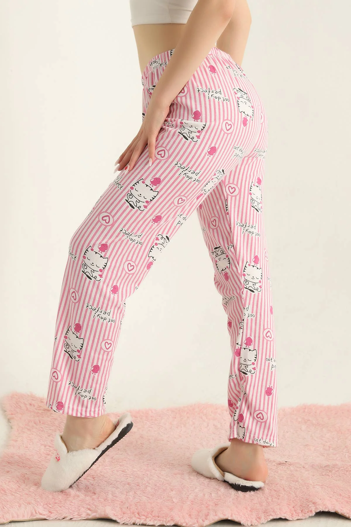Pembe Desenli Beli Lastikli Pijama Altı 288749