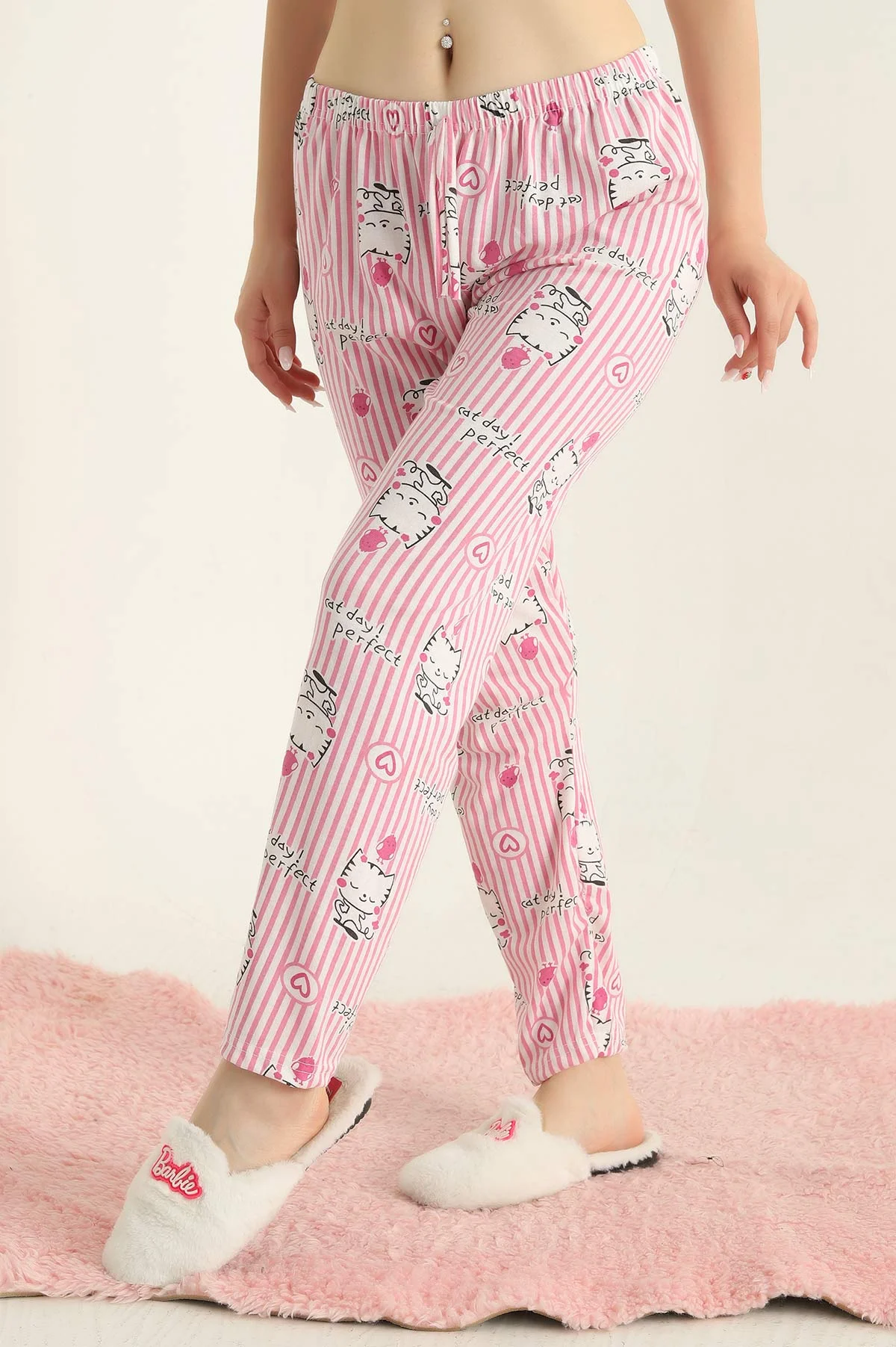 Pembe Desenli Beli Lastikli Pijama Altı 288749