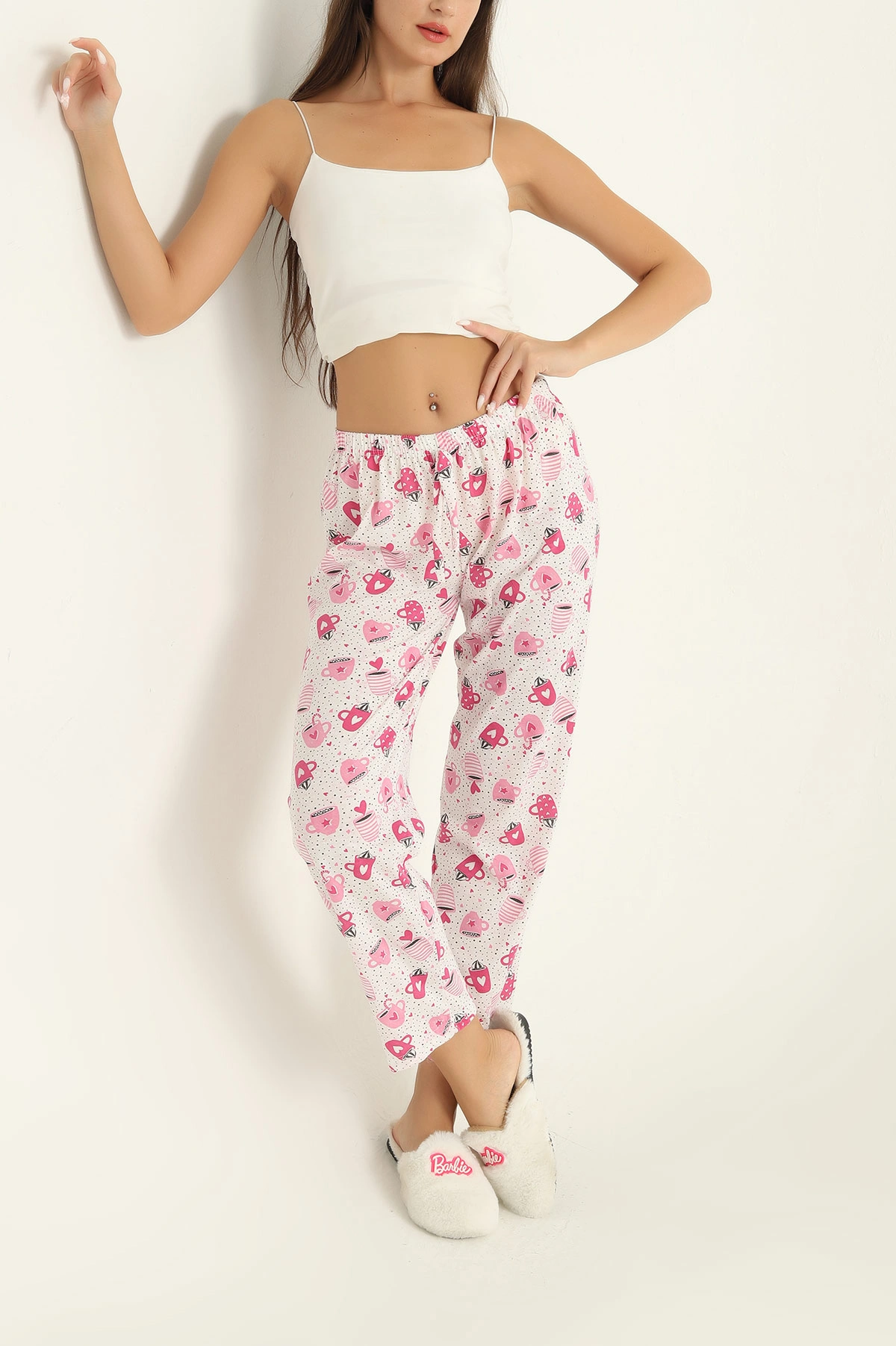 Pembe Desenli Beli Lastikli Pijama Altı 290466