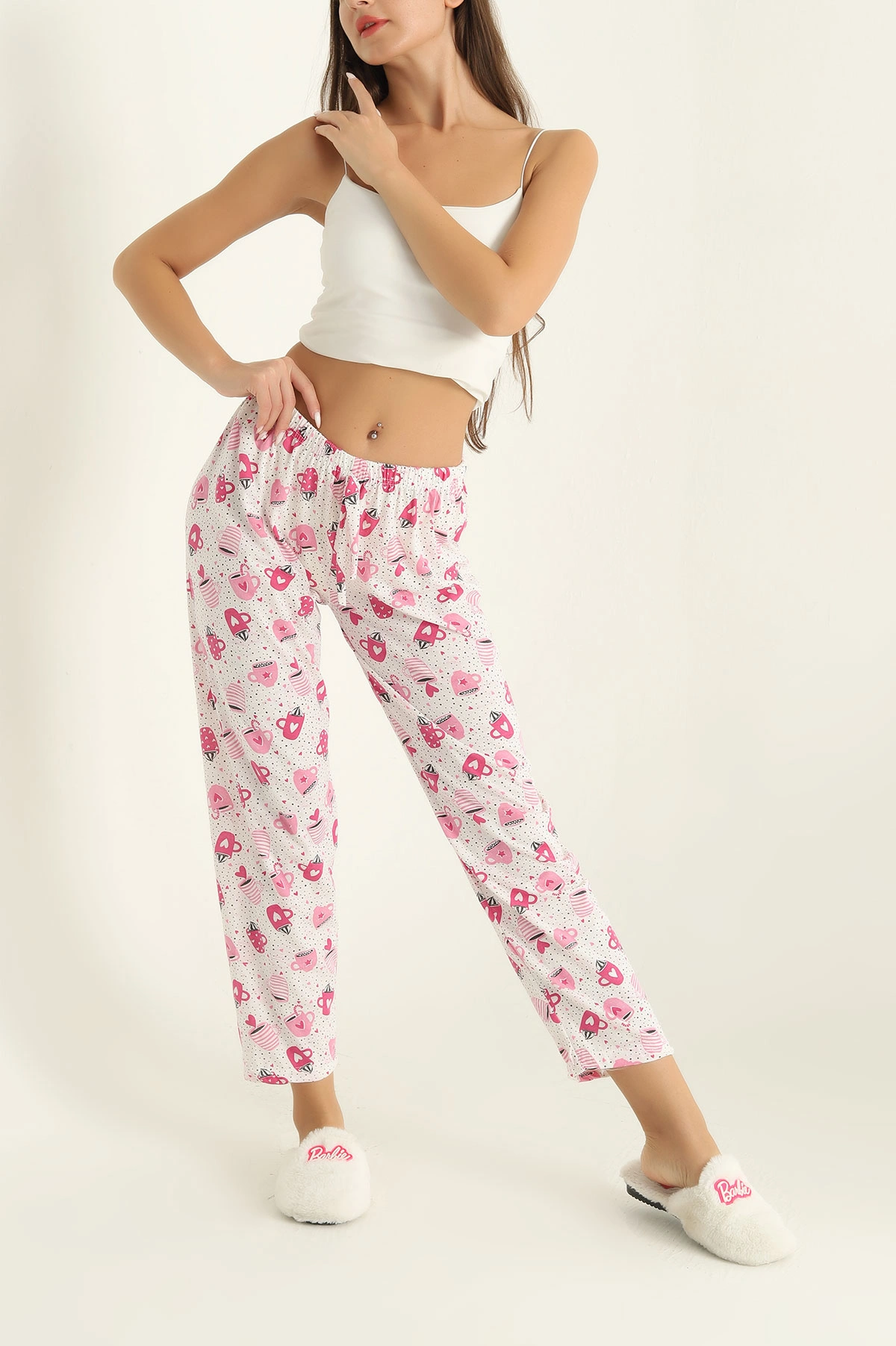 Pembe Desenli Beli Lastikli Pijama Altı 290466