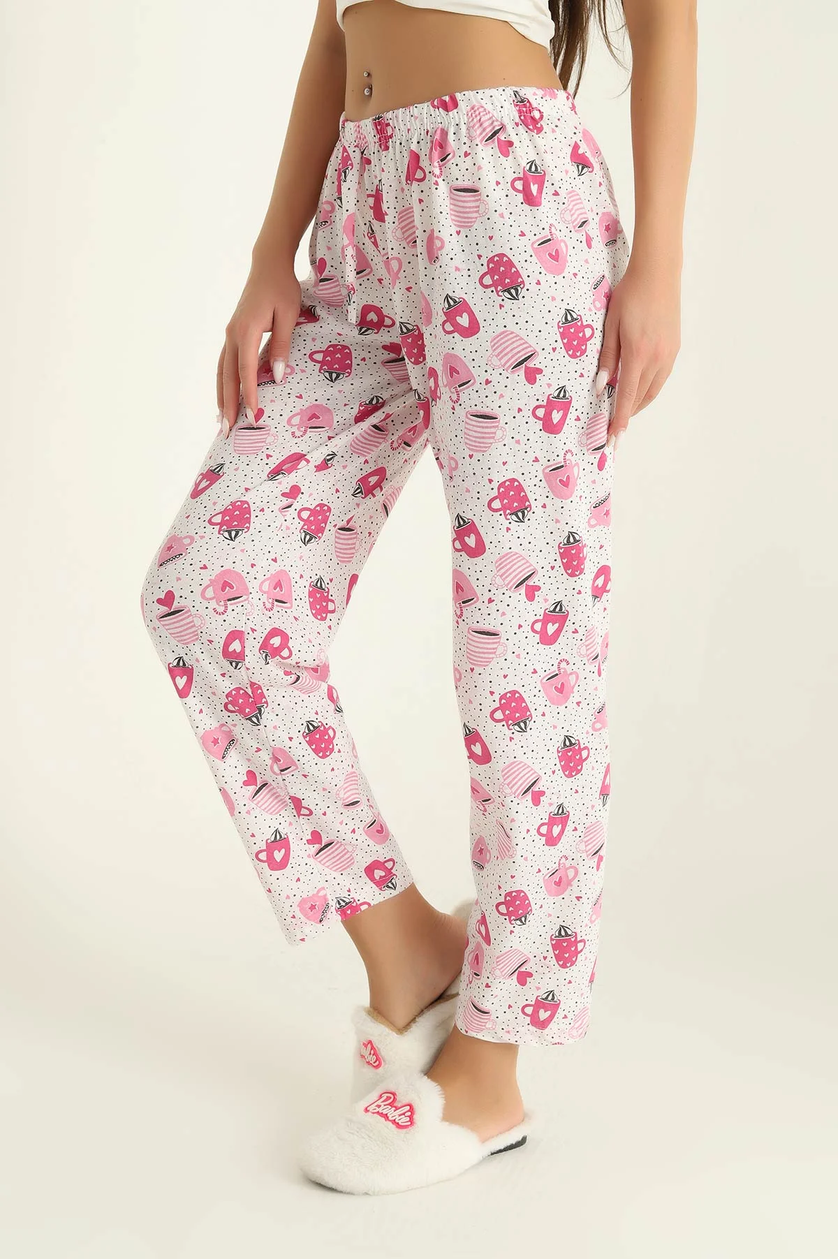 Pembe Desenli Beli Lastikli Pijama Altı 290466