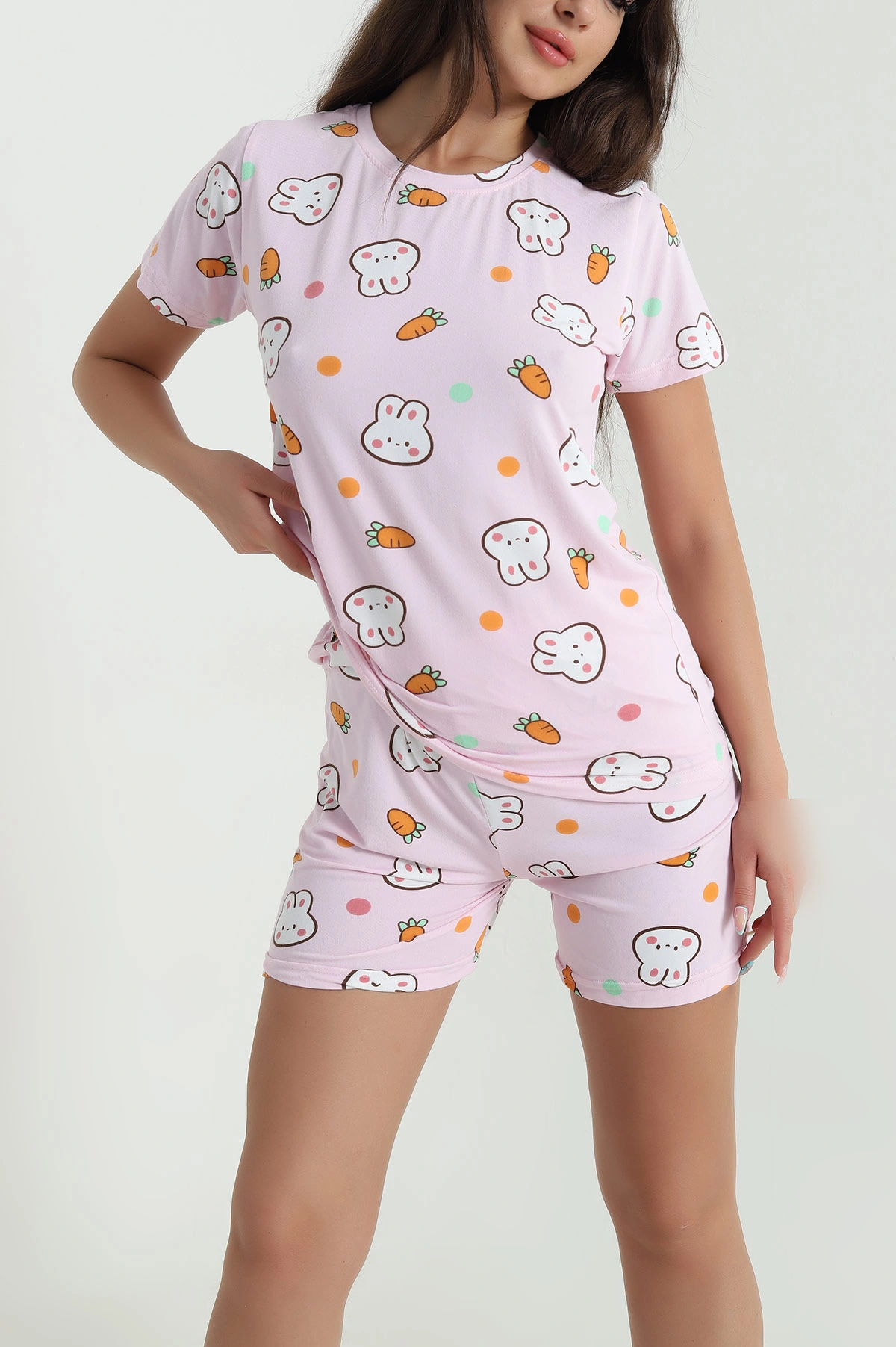 Pembe Desenli Kadın Şortlu Pijama Takımı 466463