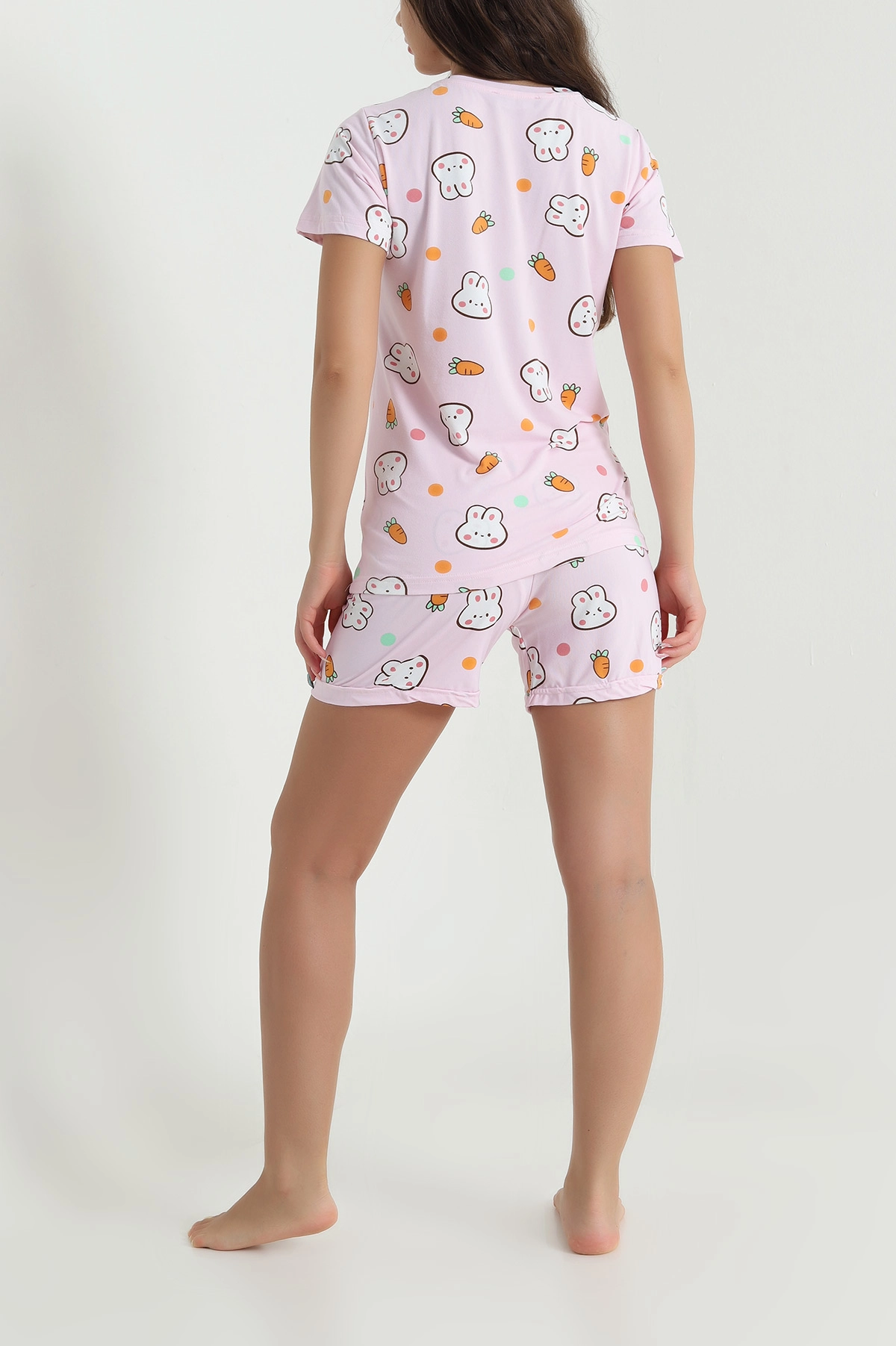 Pembe Desenli Kadın Şortlu Pijama Takımı 466463