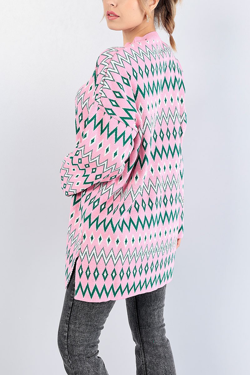 Pembe Desenli Kalın Triko Kazak Tunik 77915
