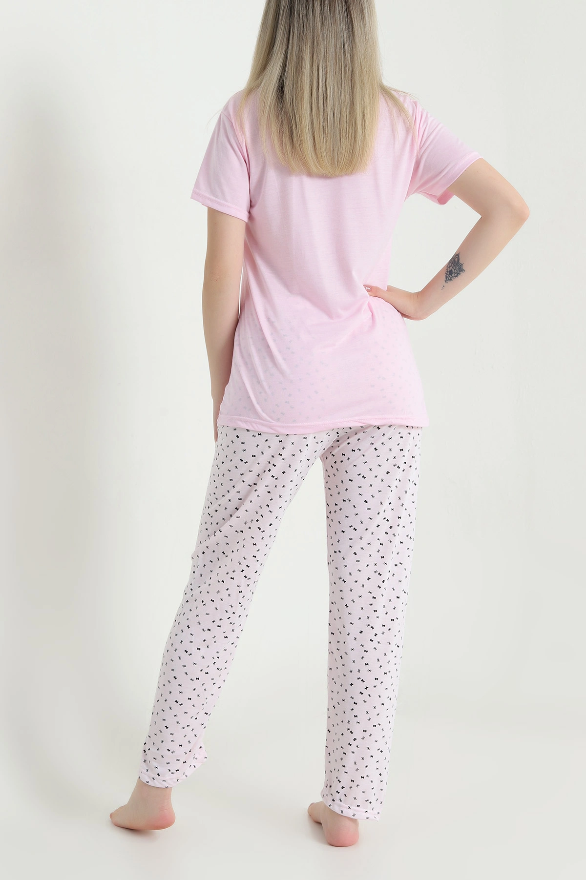 Pembe Desenli Viskon Kadın Pijama Takımı 466619