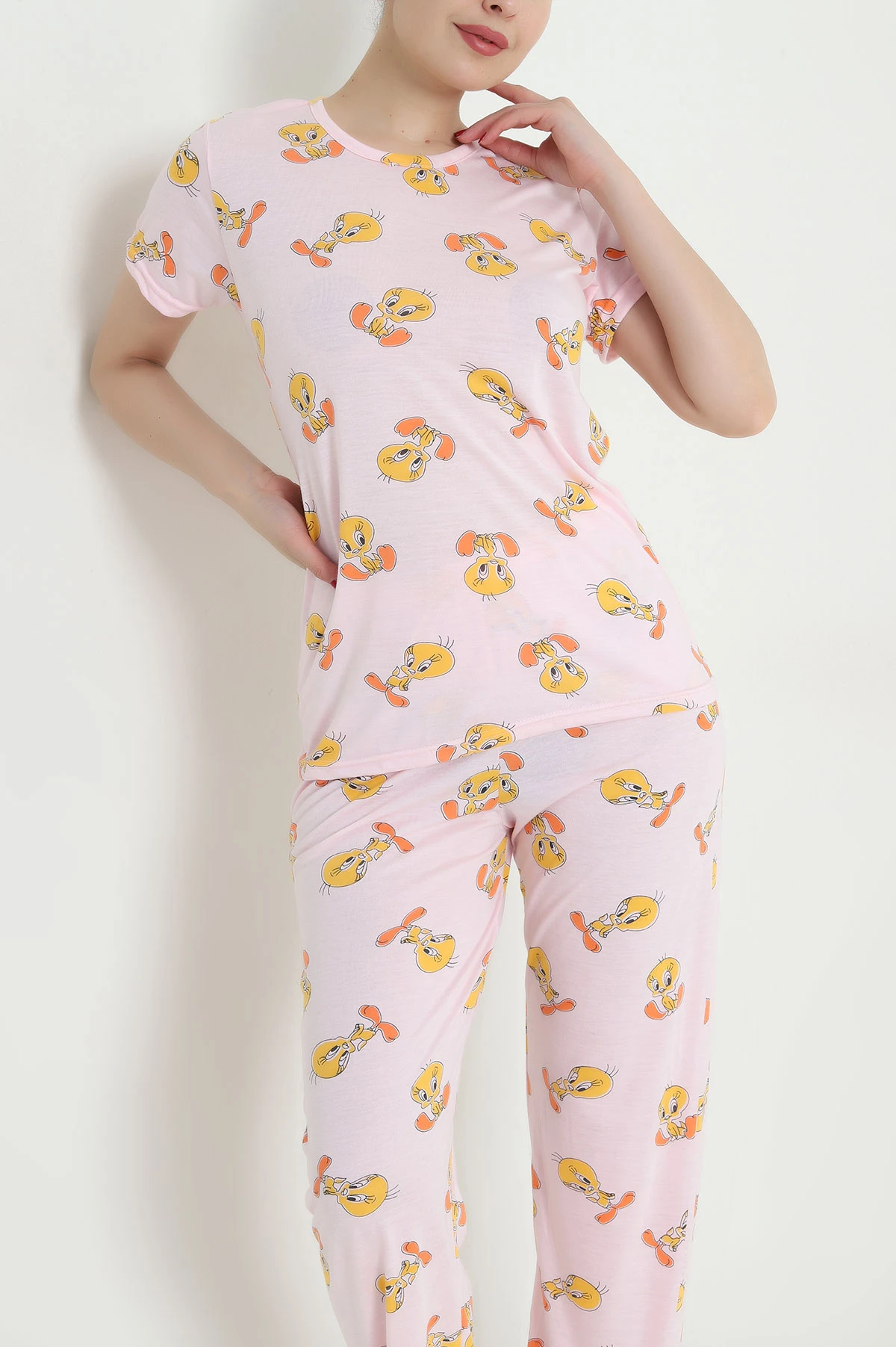 Pembe Desenli Viskon Kadın Pijama Takımı 466620