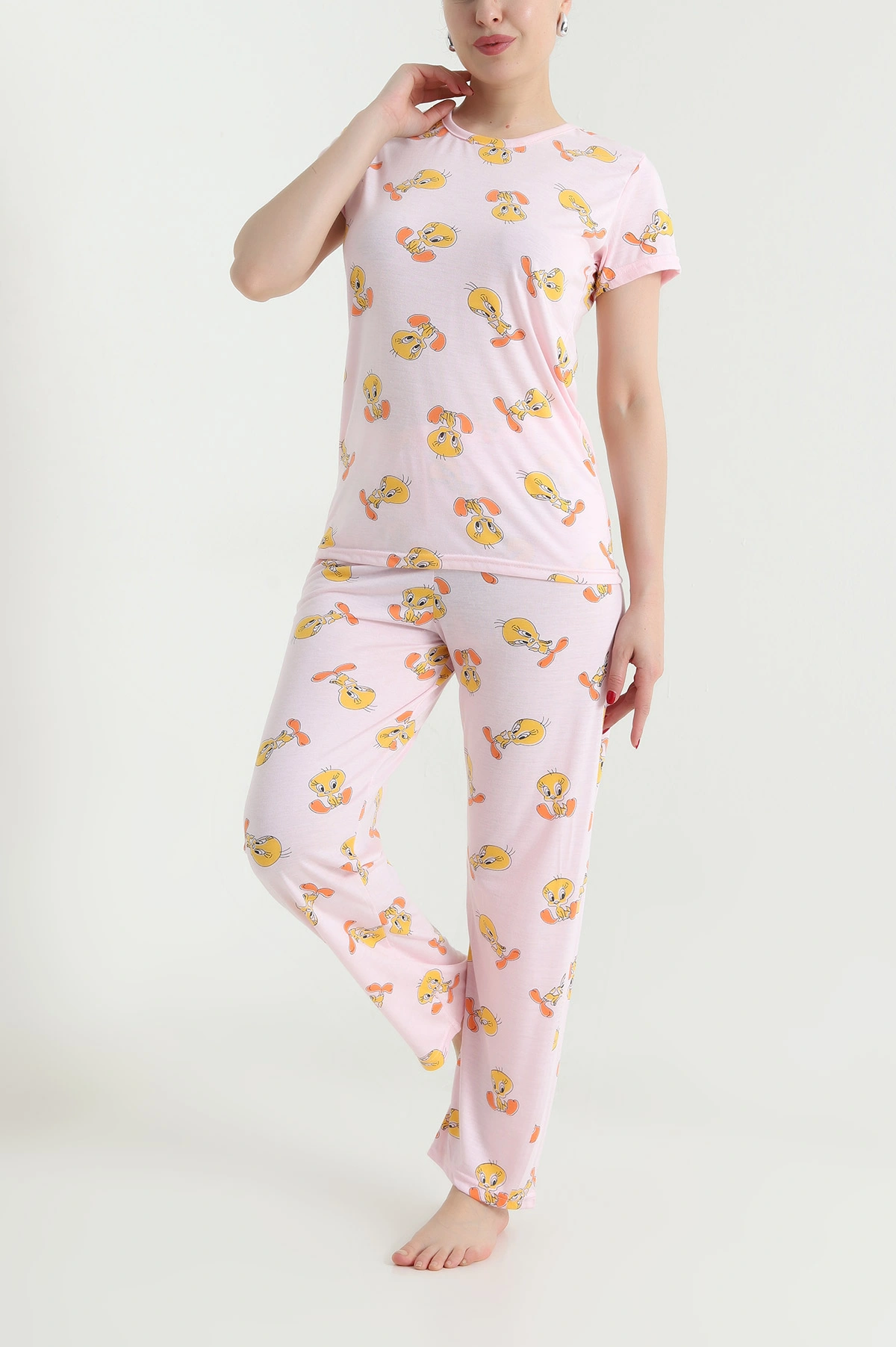 Pembe Desenli Viskon Kadın Pijama Takımı 466620