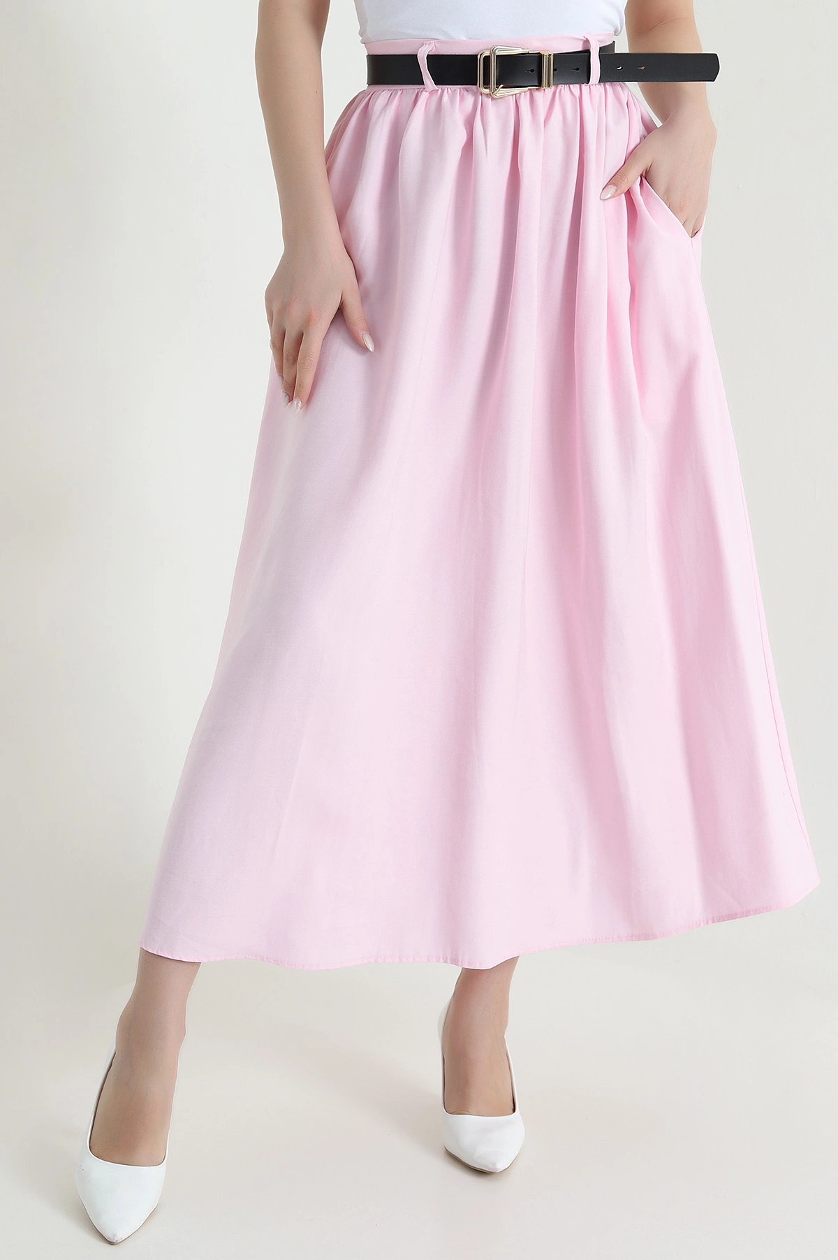 Pembe Diagonal Modal Kemerli Salaş Kadın Etek 446052