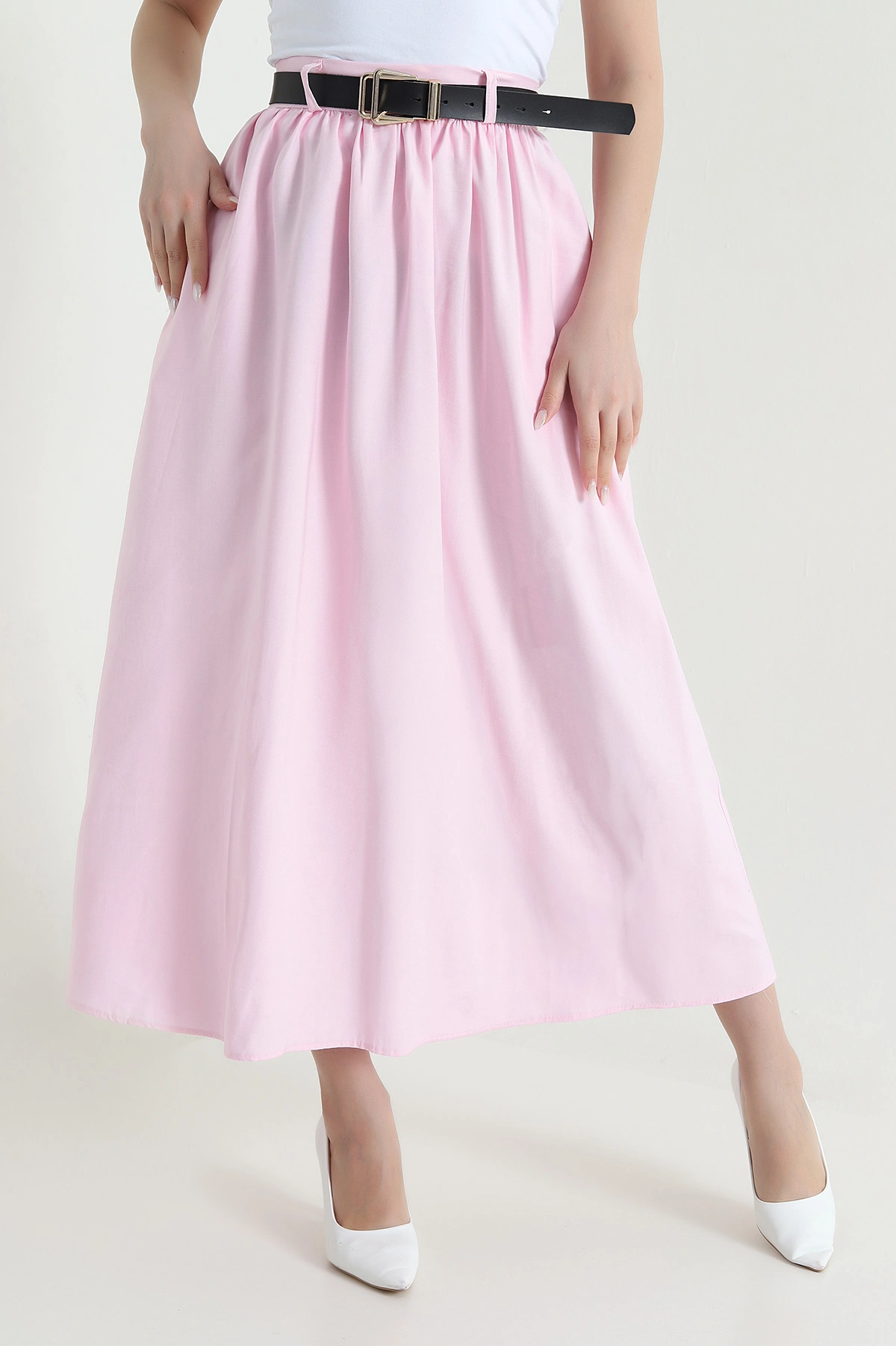 Pembe Diagonal Modal Kemerli Salaş Kadın Etek 446052