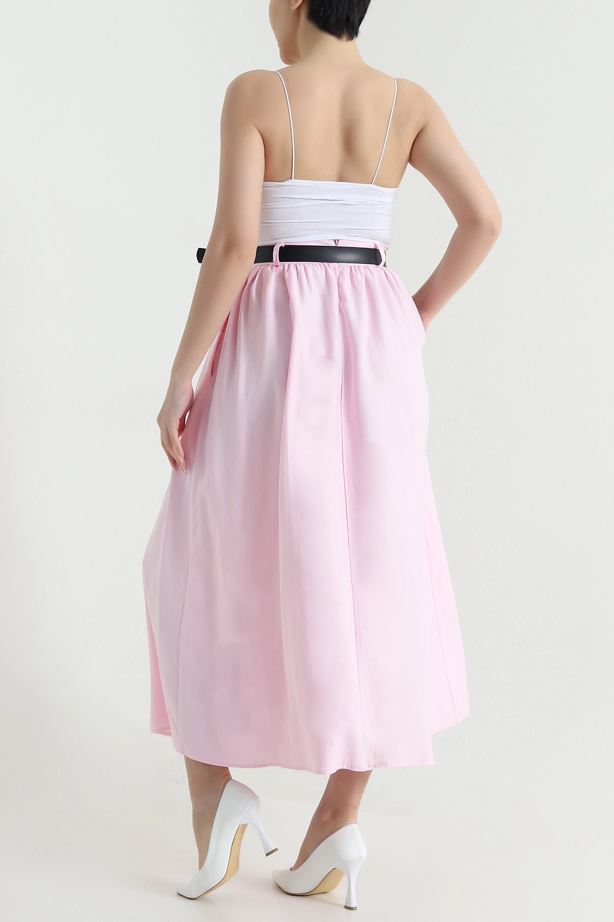 Pembe Diagonal Modal Kemerli Salaş Kadın Etek 446052
