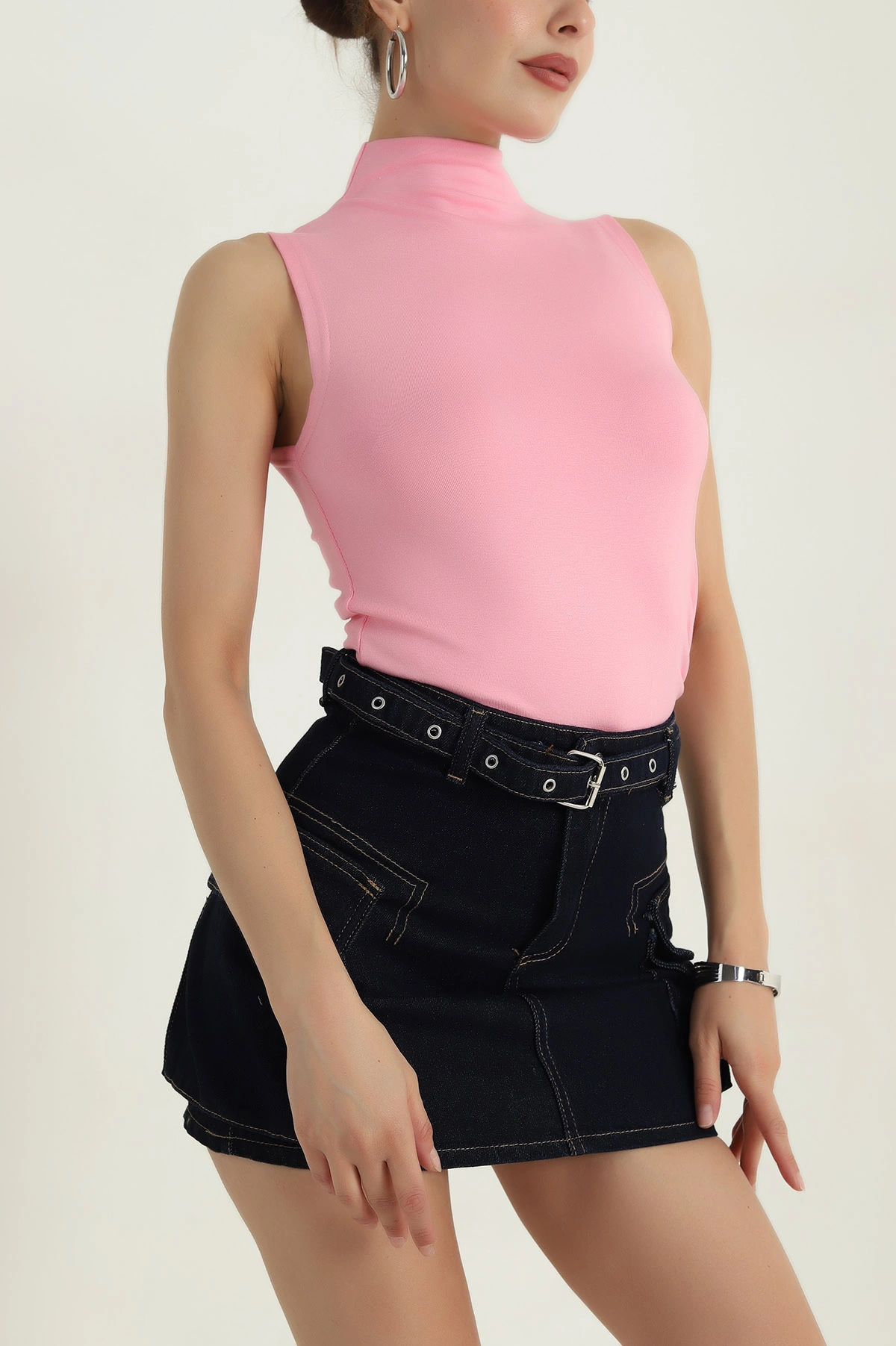 Pembe Dik Yaka Kadın Viskon Bluz 381593